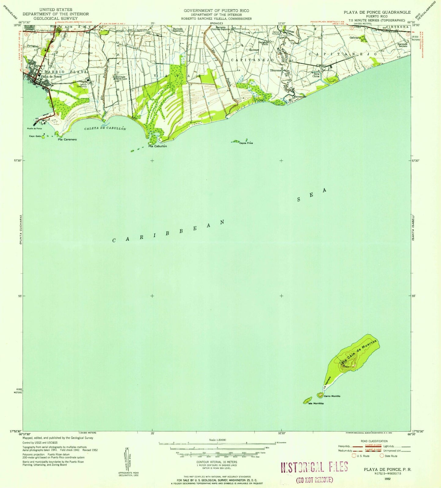 Classic USGS Playa De Ponce Puerto Rico 7.5'x7.5' Topo Map Image