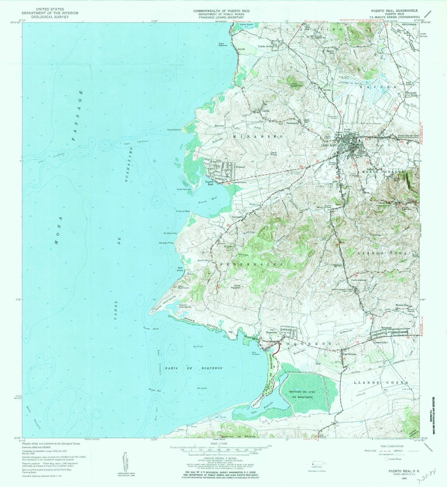 Classic USGS Puerto Real Puerto Rico 7.5'x7.5' Topo Map Image