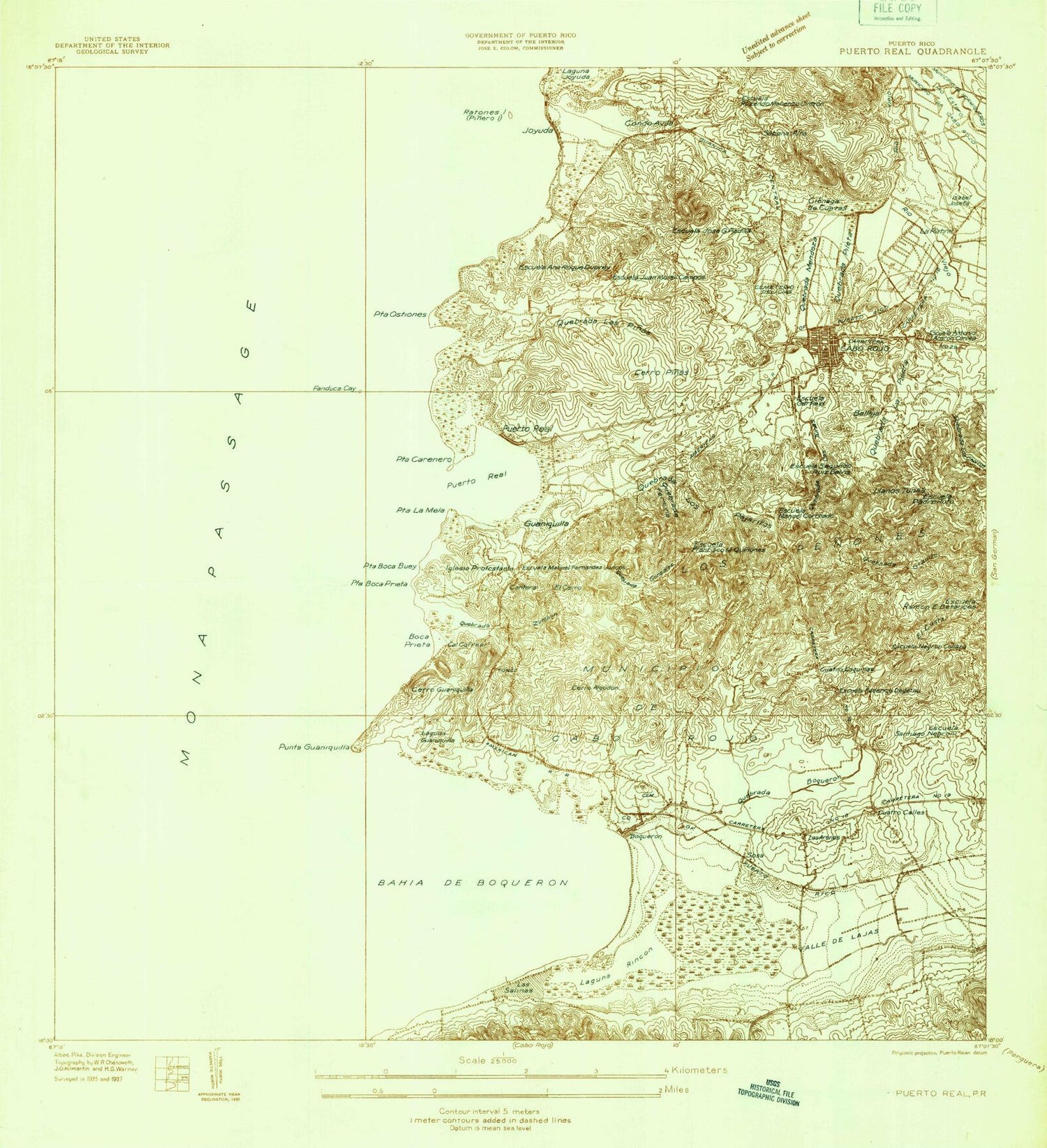 Classic USGS Puerto Real Puerto Rico 7.5'x7.5' Topo Map Image