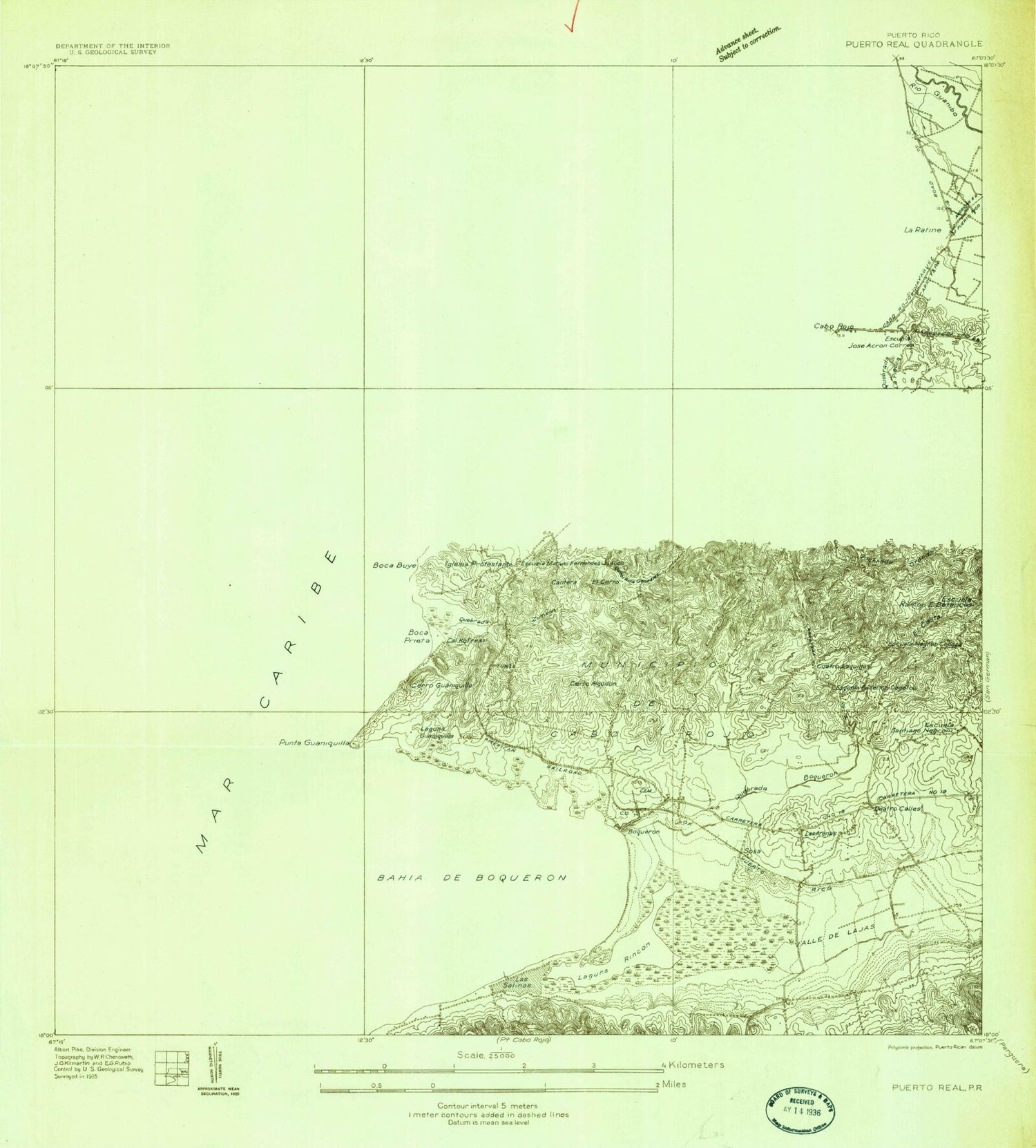 Classic USGS Puerto Real Puerto Rico 7.5'x7.5' Topo Map Image