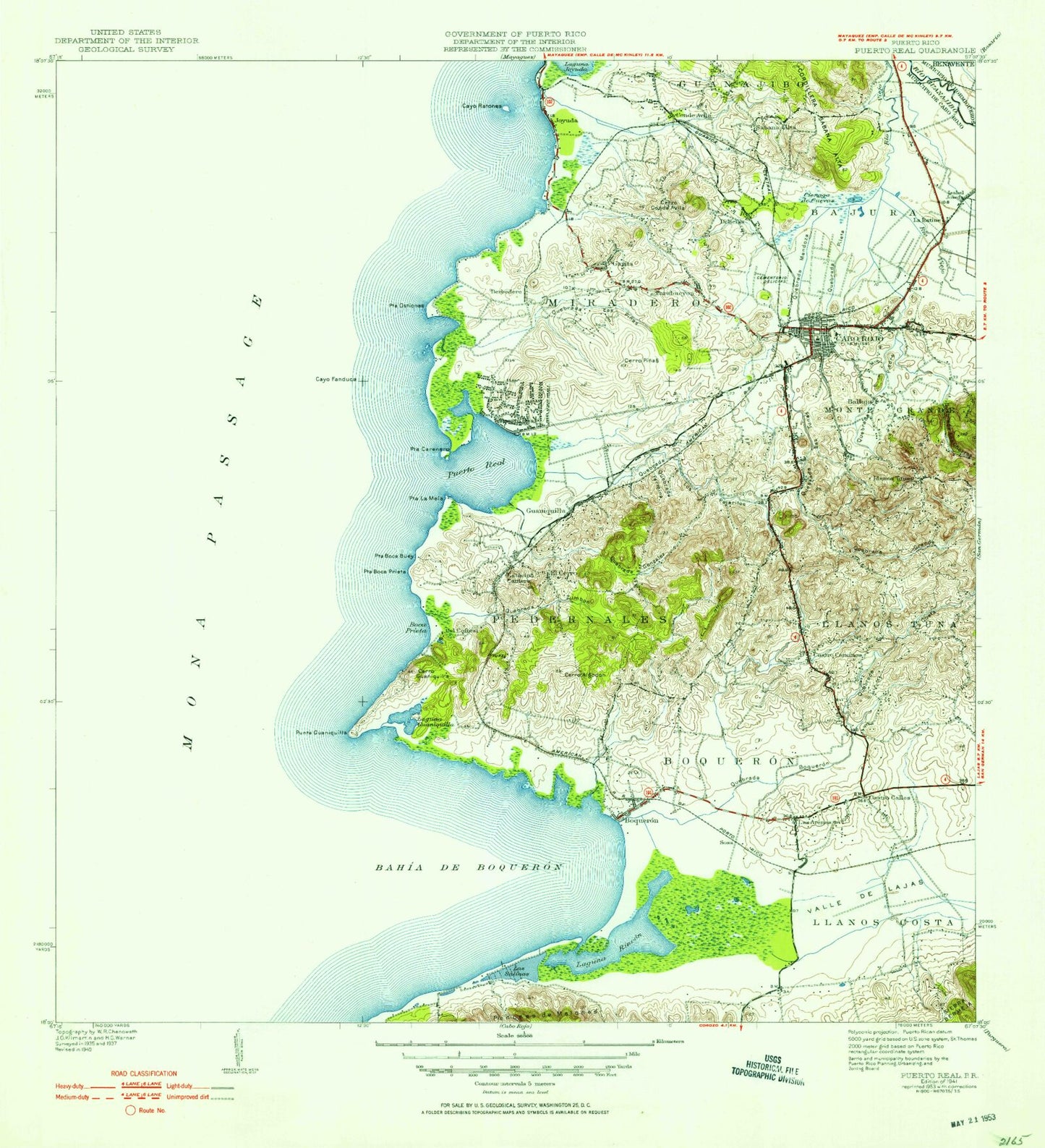 Classic USGS Puerto Real Puerto Rico 7.5'x7.5' Topo Map Image