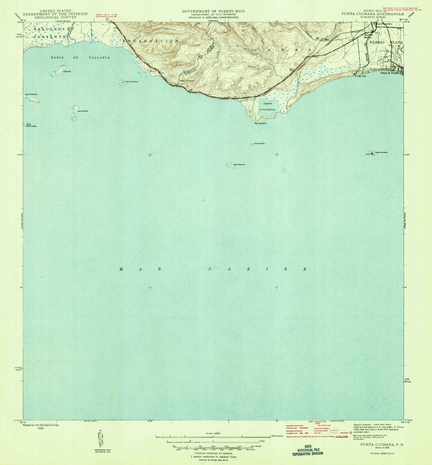 Classic USGS Punta Cucharas Puerto Rico 7.5'x7.5' Topo Map Image