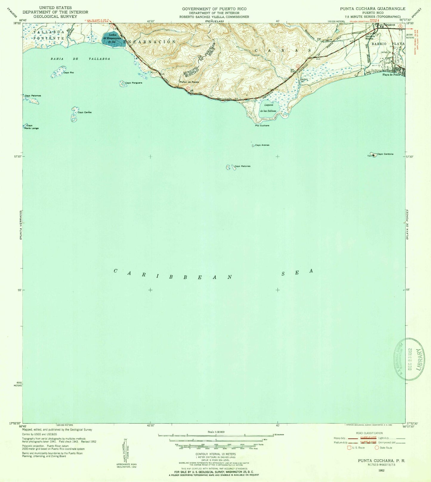 Classic USGS Punta Cucharas Puerto Rico 7.5'x7.5' Topo Map Image