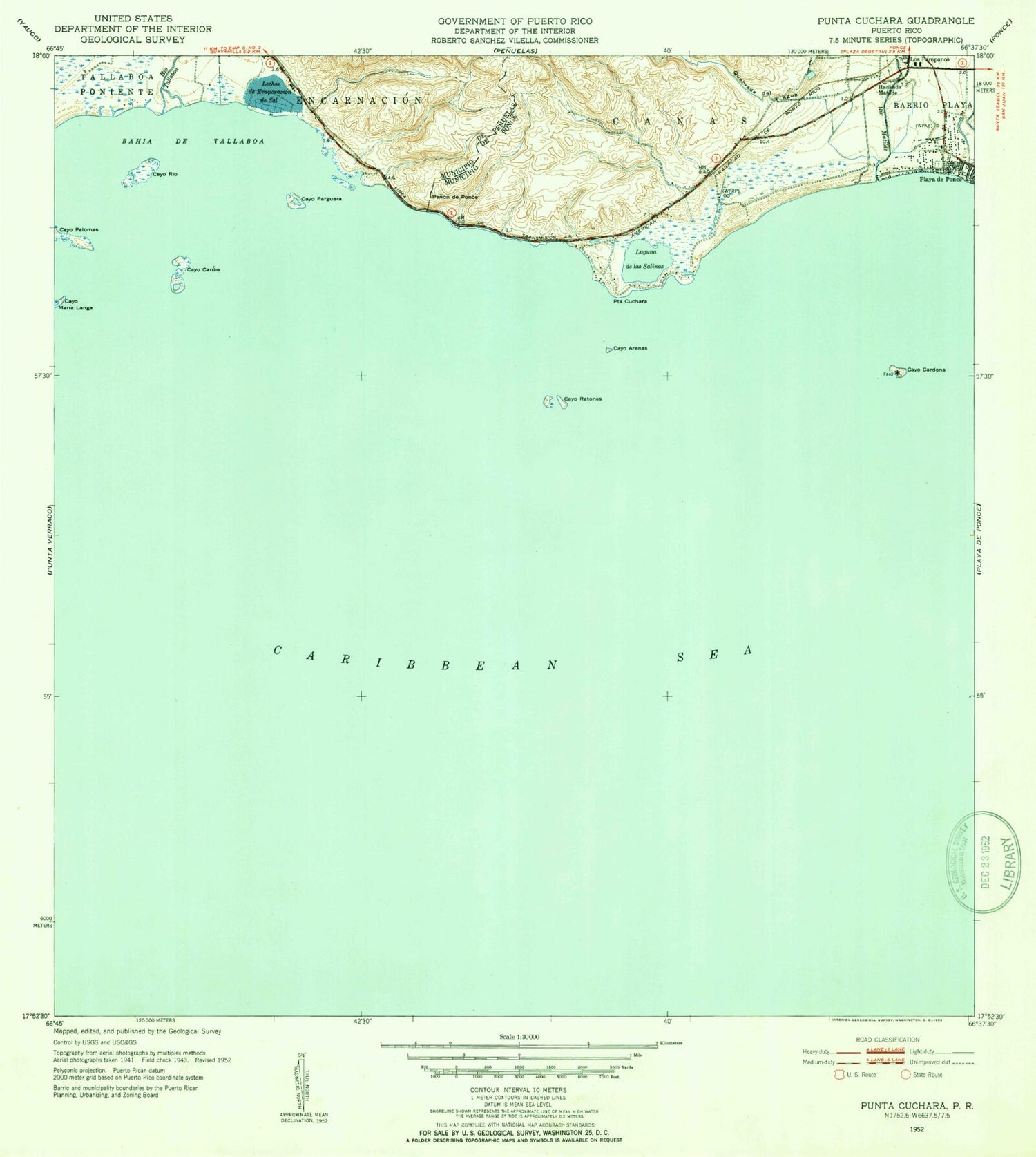 Classic USGS Punta Cucharas Puerto Rico 7.5'x7.5' Topo Map Image