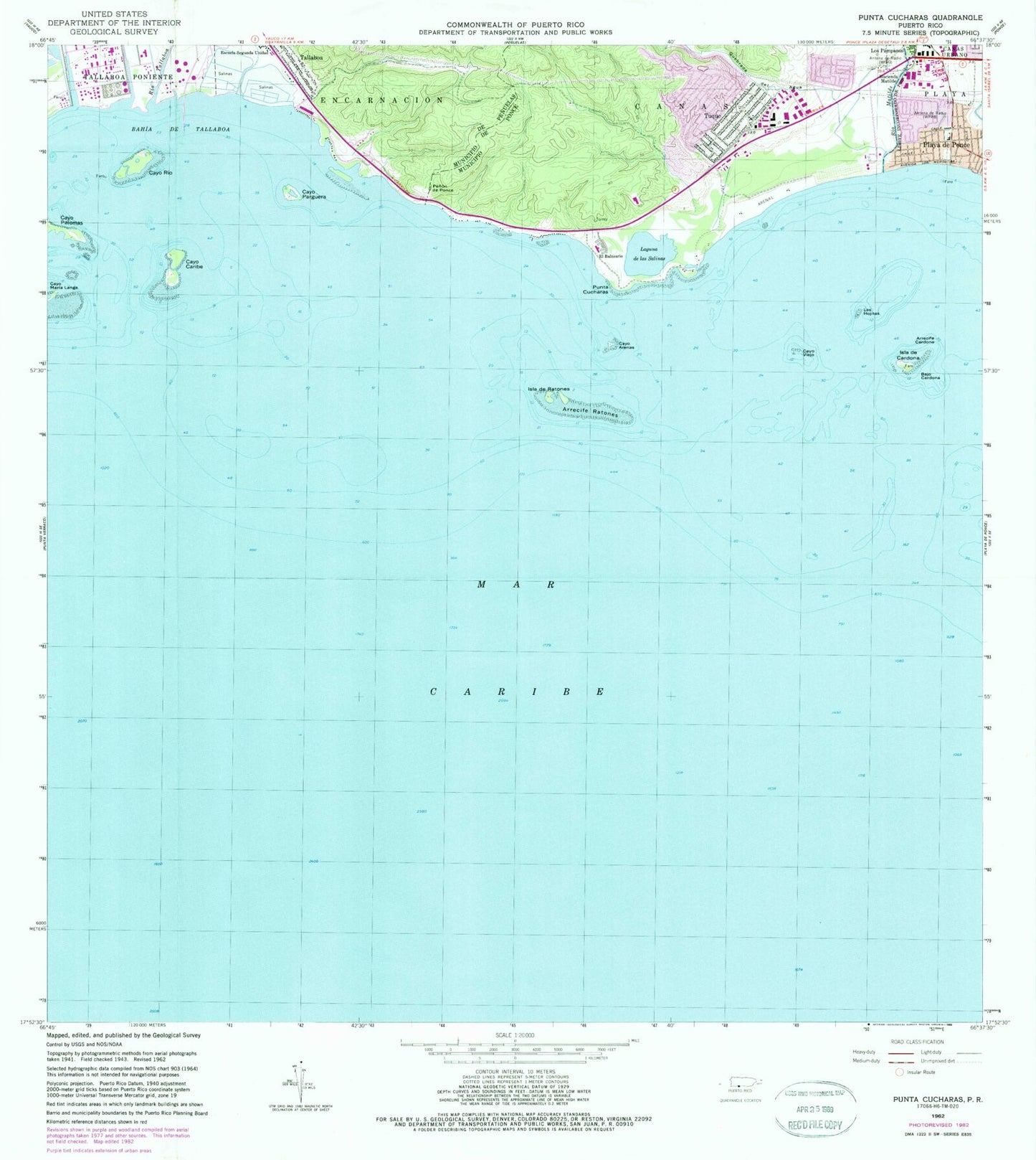 Classic USGS Punta Cucharas Puerto Rico 7.5'x7.5' Topo Map Image