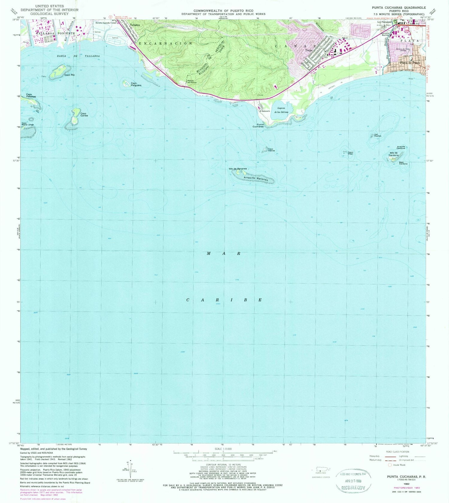 Classic USGS Punta Cucharas Puerto Rico 7.5'x7.5' Topo Map Image