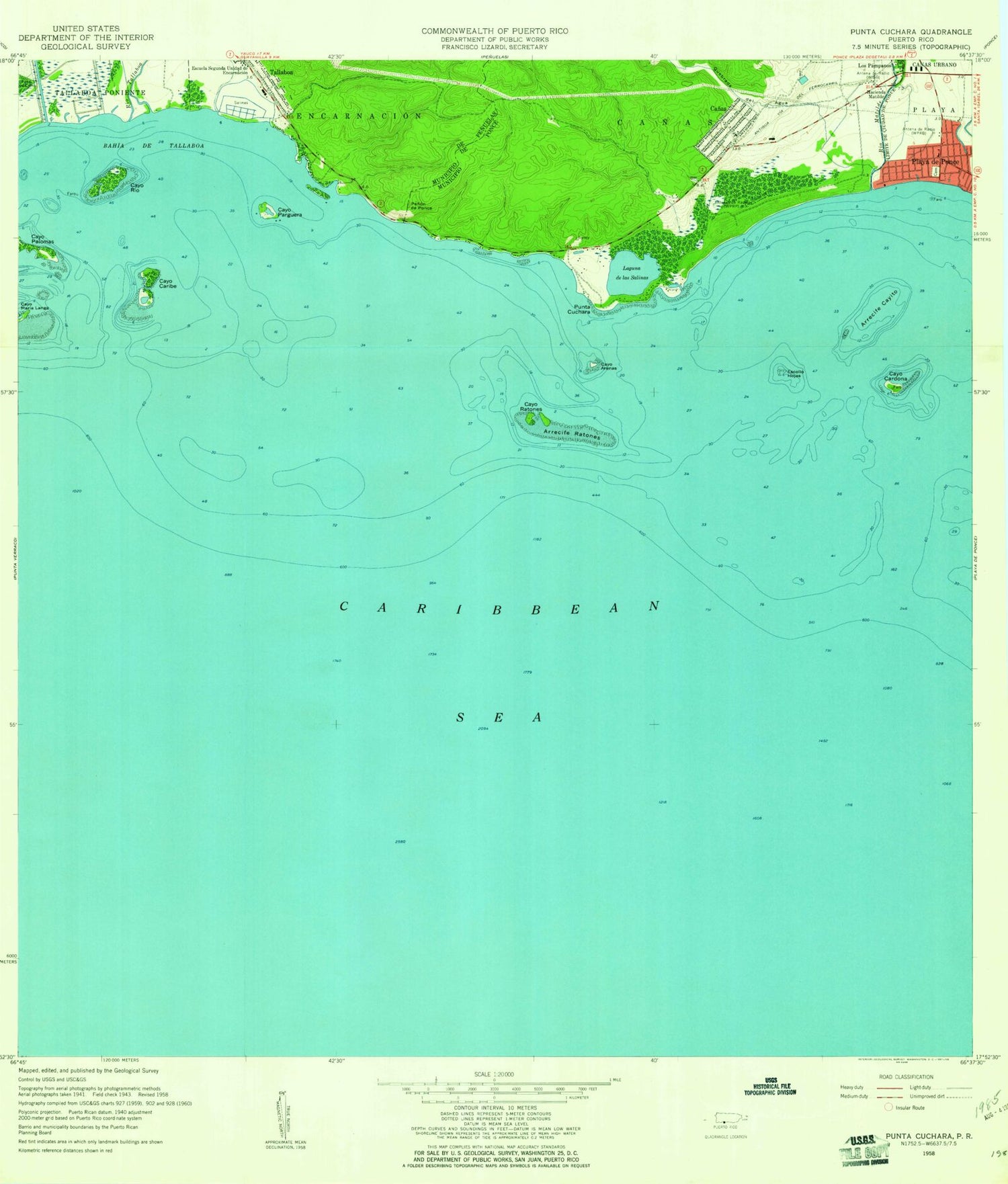 Classic USGS Punta Cucharas Puerto Rico 7.5'x7.5' Topo Map Image