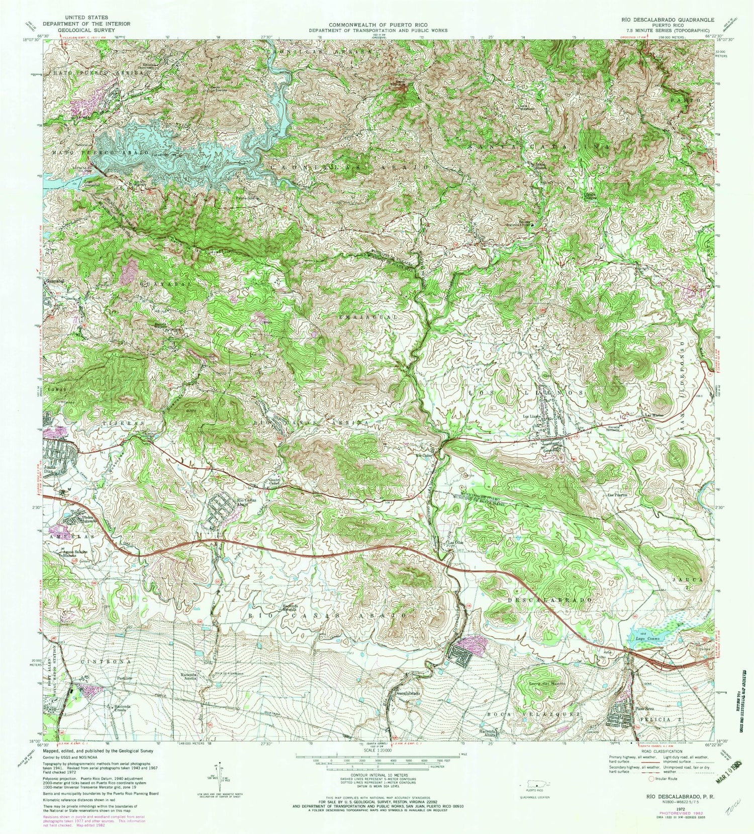 Classic USGS Rio Descalabrado Puerto Rico 7.5'x7.5' Topo Map Image