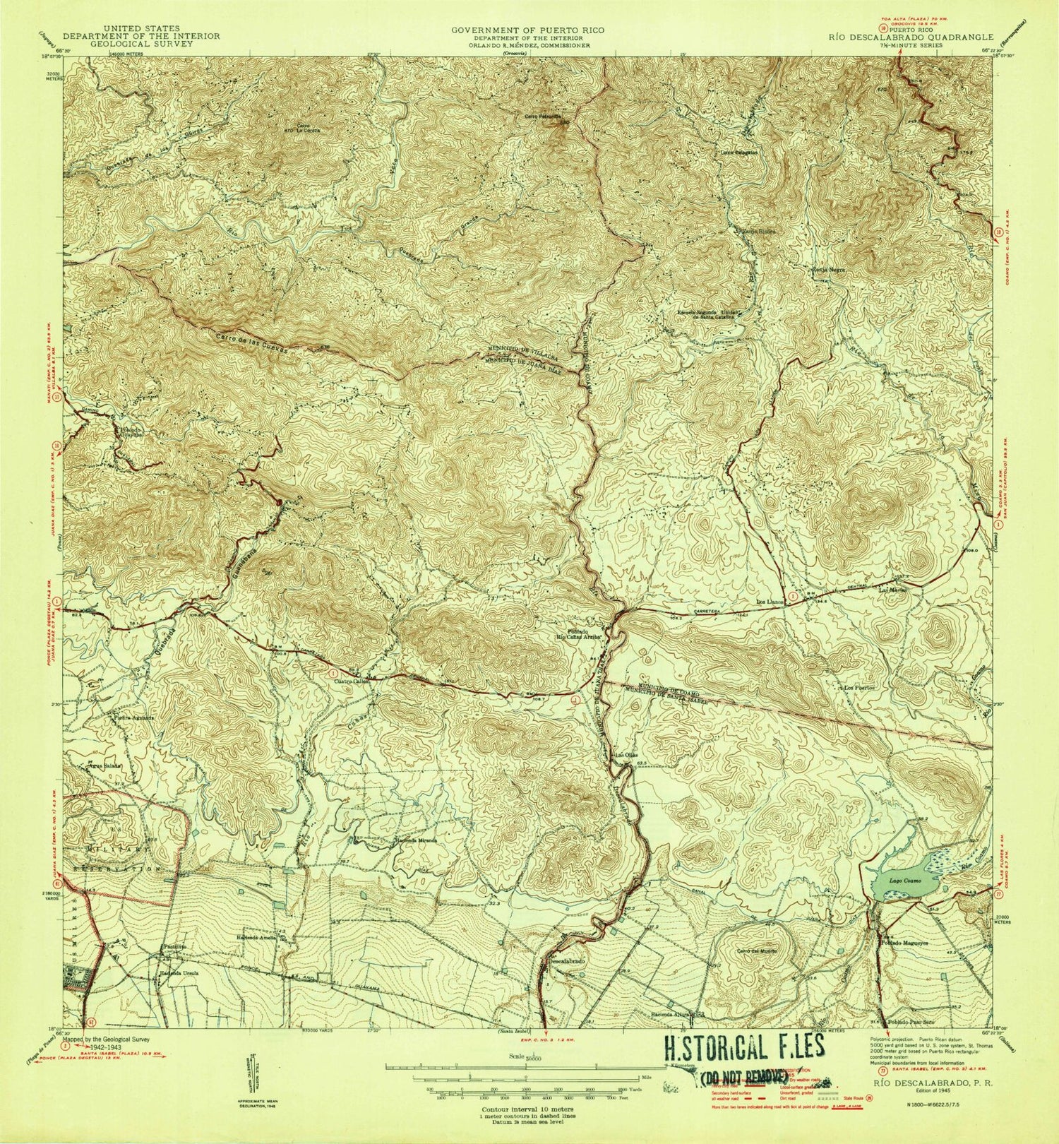 Classic USGS Rio Descalabrado Puerto Rico 7.5'x7.5' Topo Map Image