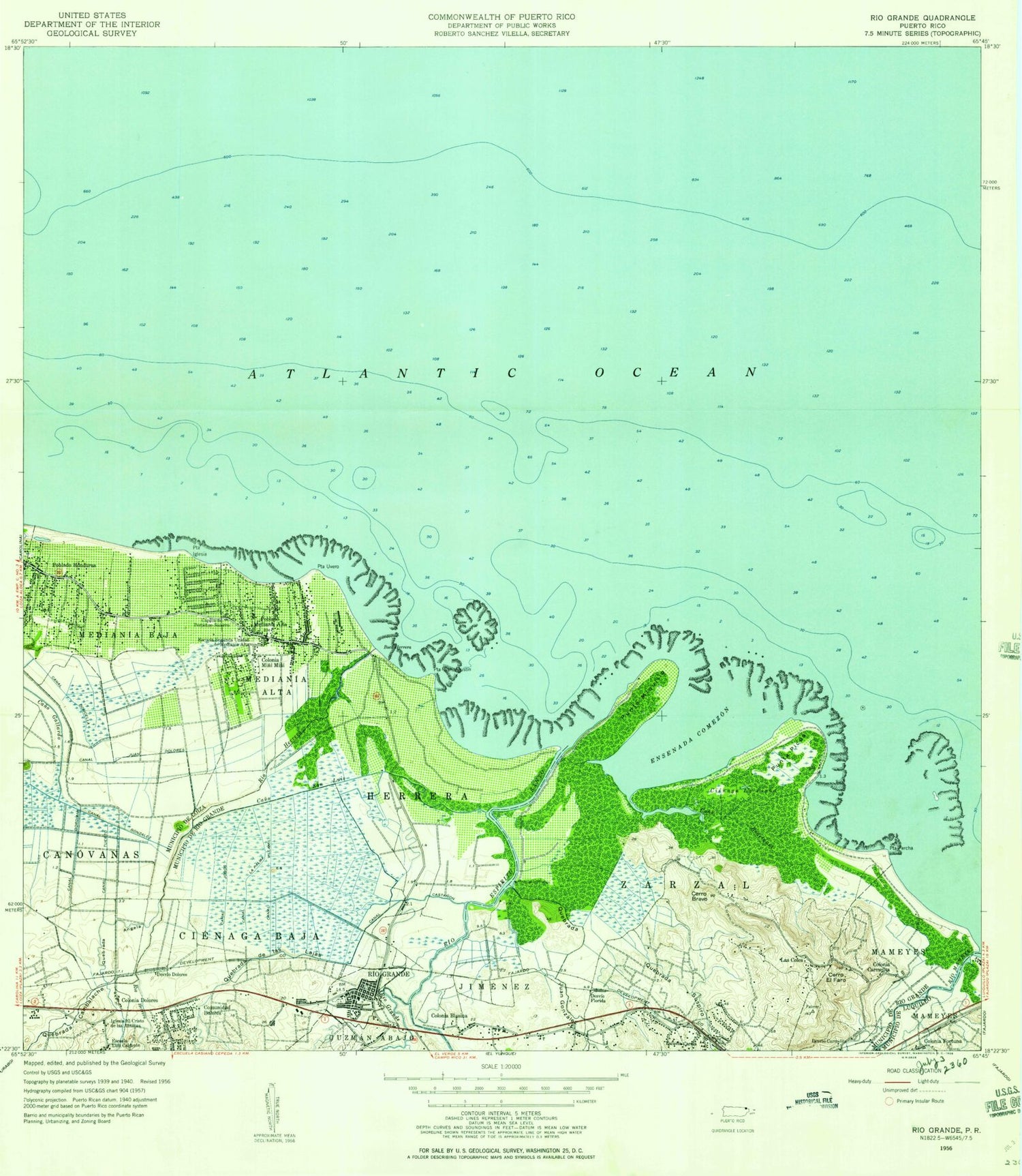 Classic USGS Rio Grande Puerto Rico 7.5'x7.5' Topo Map Image