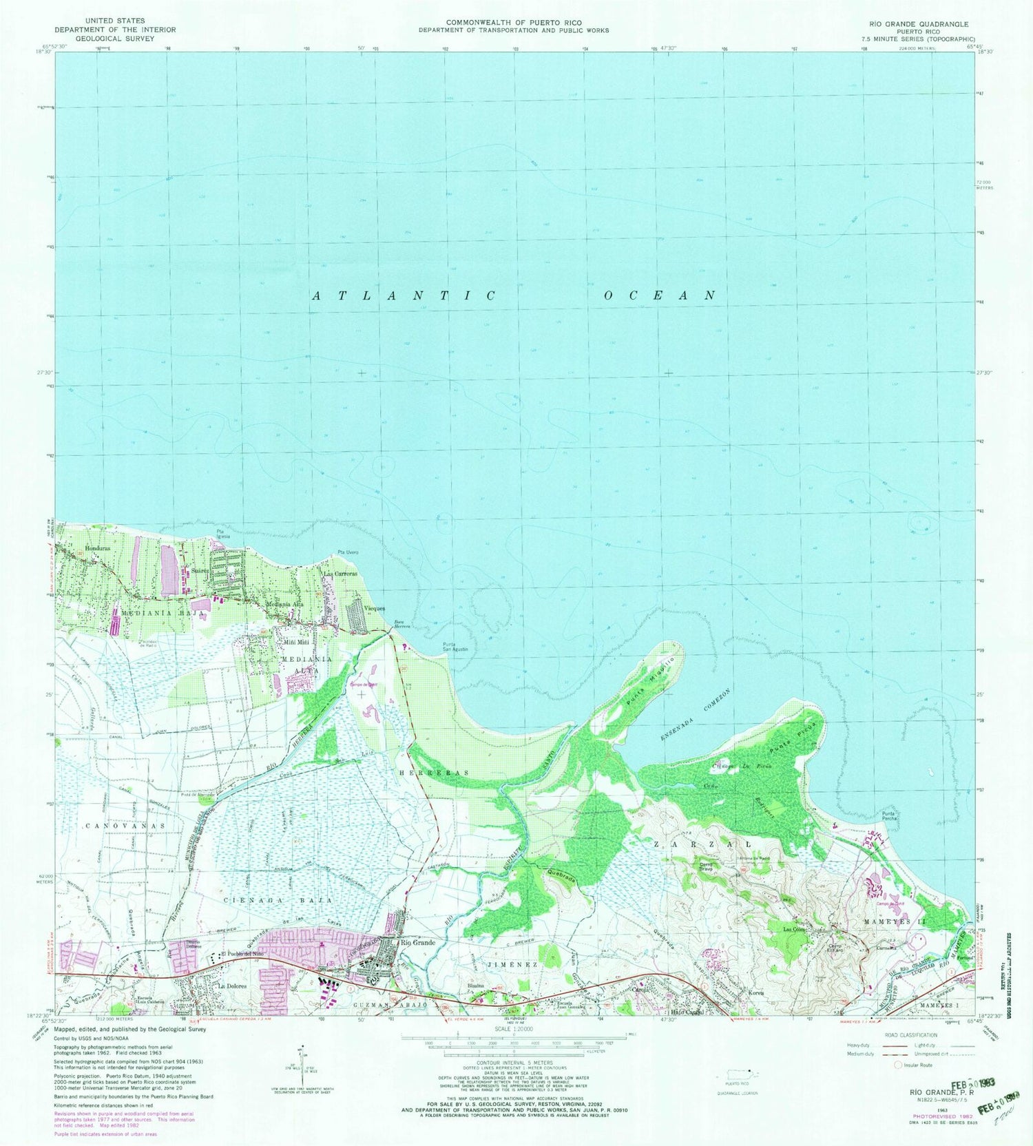 Classic USGS Rio Grande Puerto Rico 7.5'x7.5' Topo Map Image
