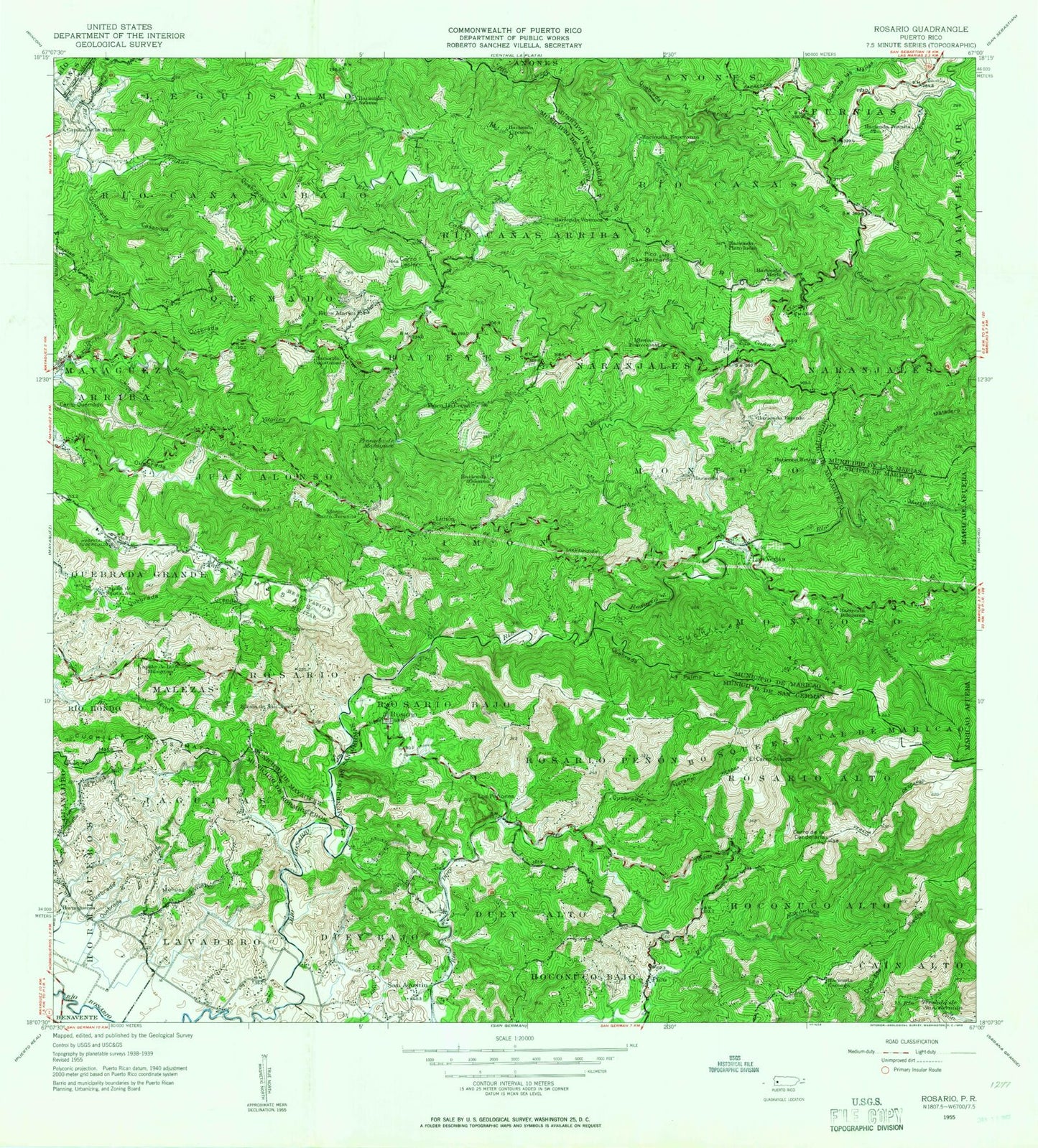 Classic USGS Rosario Puerto Rico 7.5'x7.5' Topo Map Image