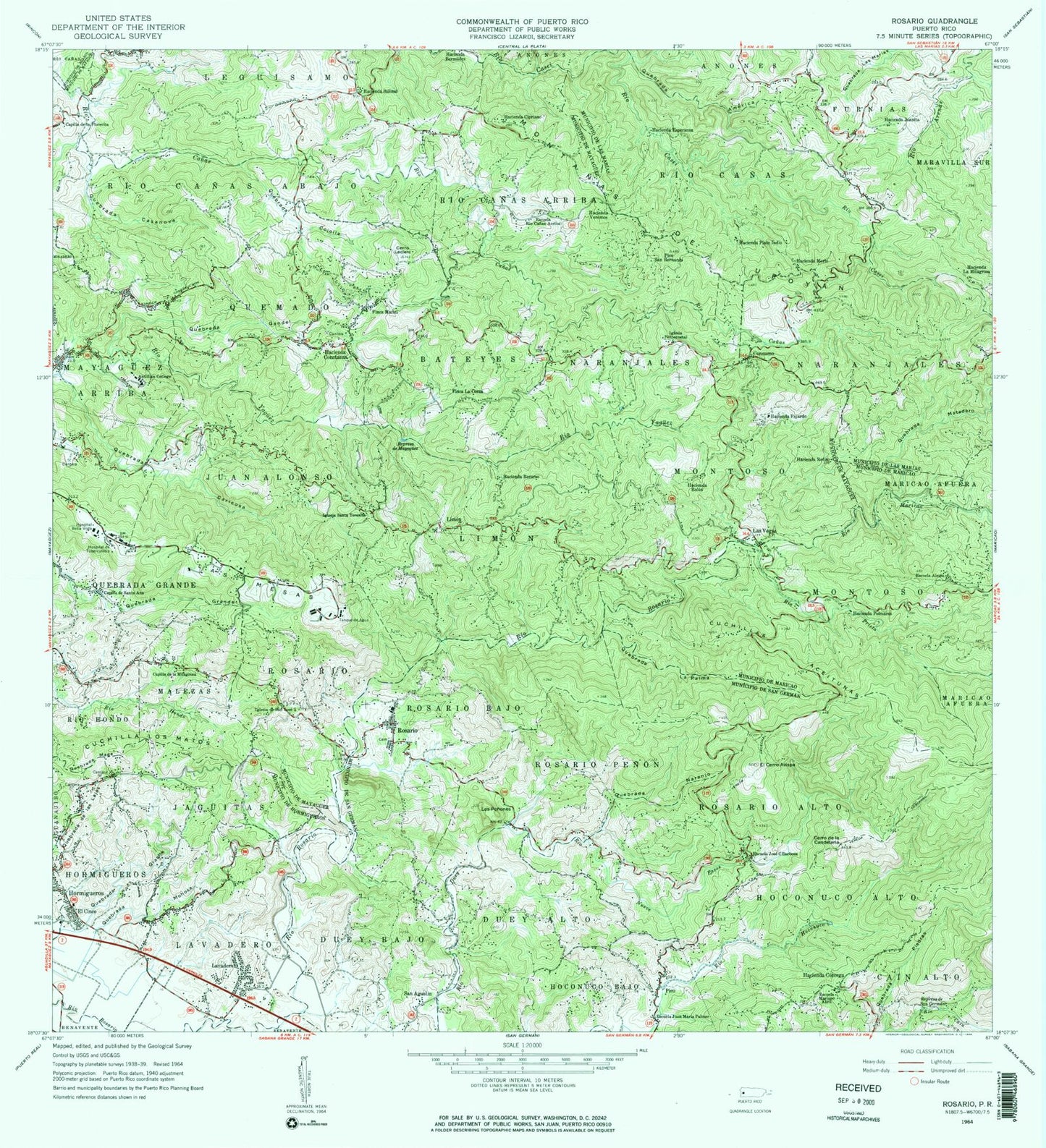 Classic USGS Rosario Puerto Rico 7.5'x7.5' Topo Map Image
