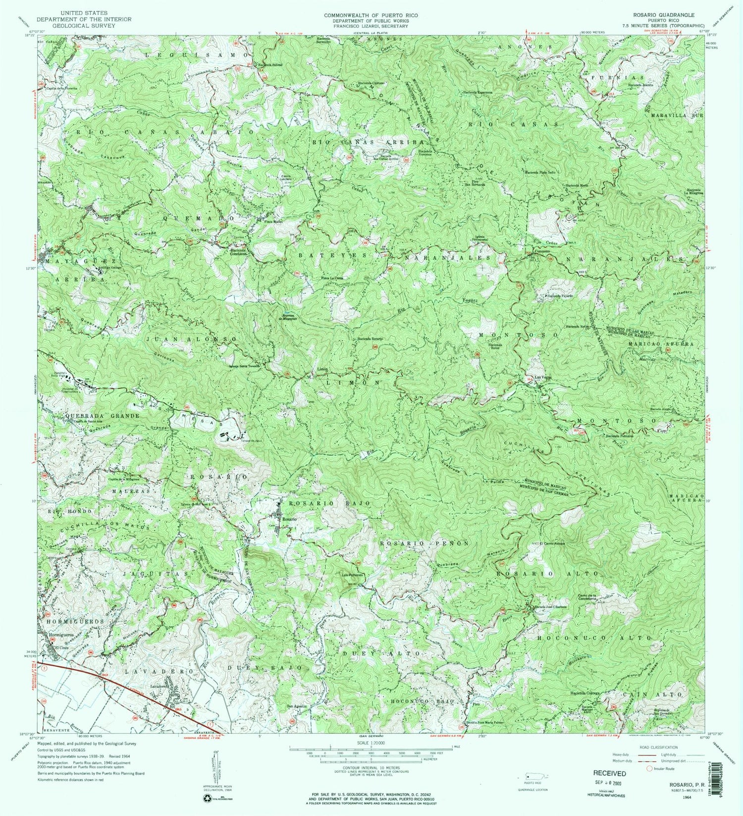 Classic USGS Rosario Puerto Rico 7.5'x7.5' Topo Map Image