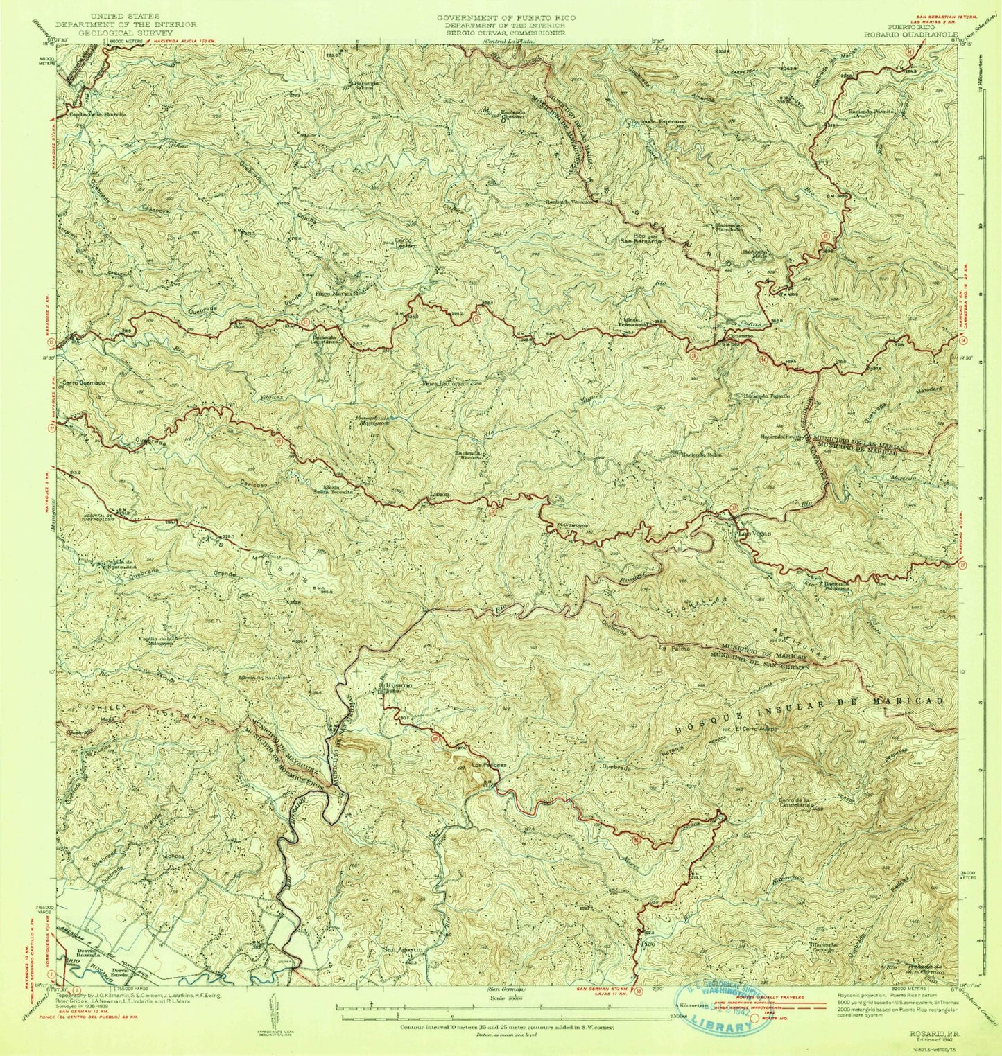 Classic USGS Rosario Puerto Rico 7.5'x7.5' Topo Map Image