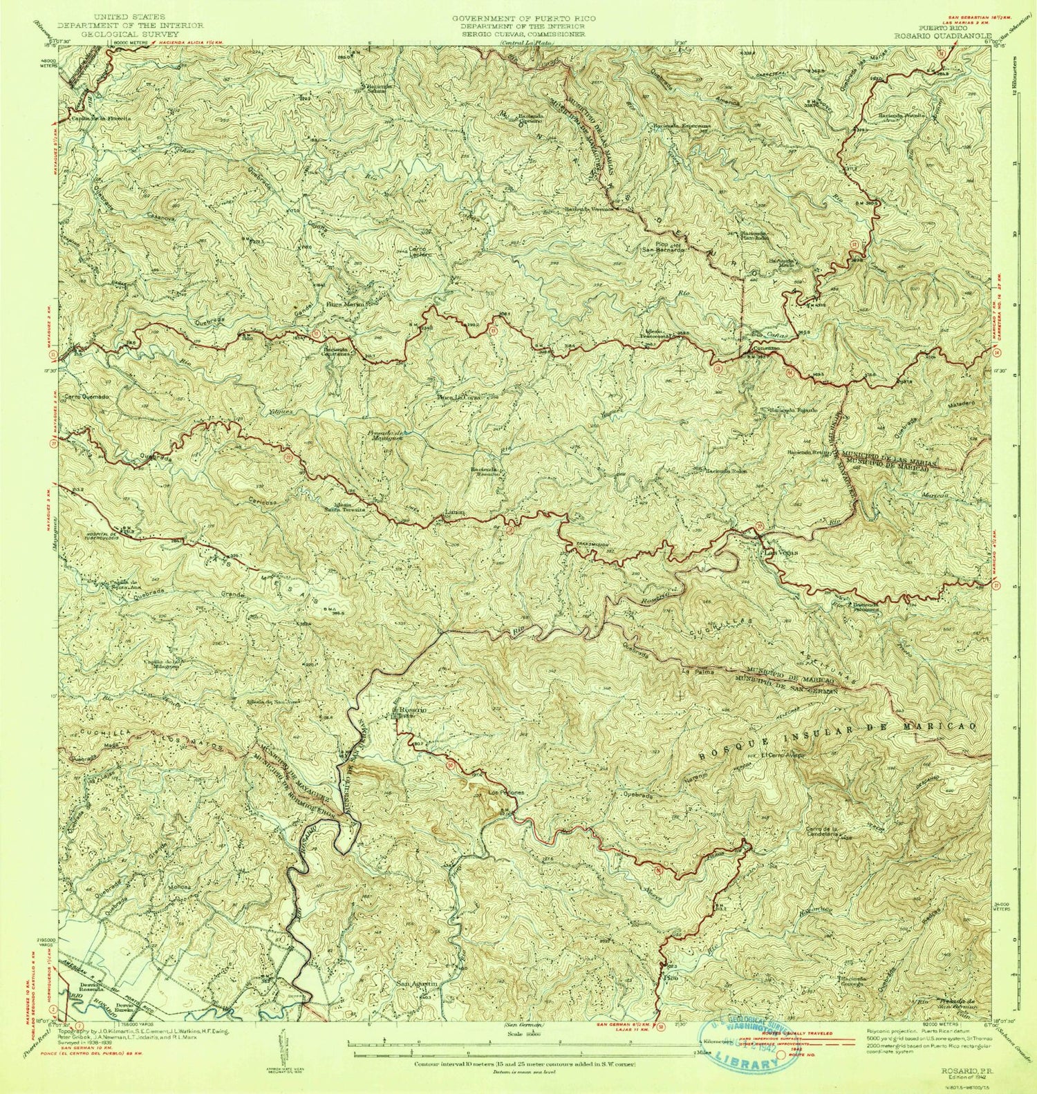 Classic USGS Rosario Puerto Rico 7.5'x7.5' Topo Map Image