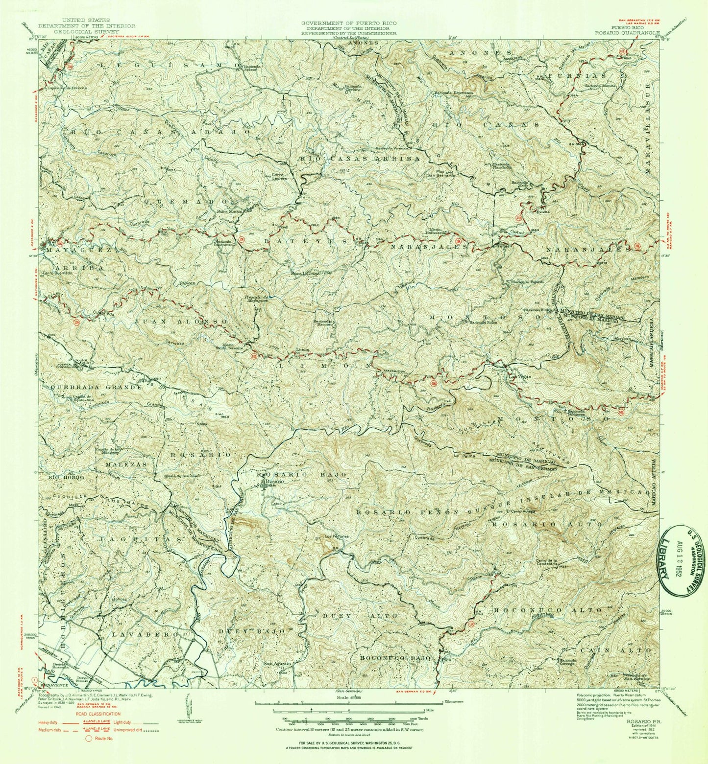 Classic USGS Rosario Puerto Rico 7.5'x7.5' Topo Map Image