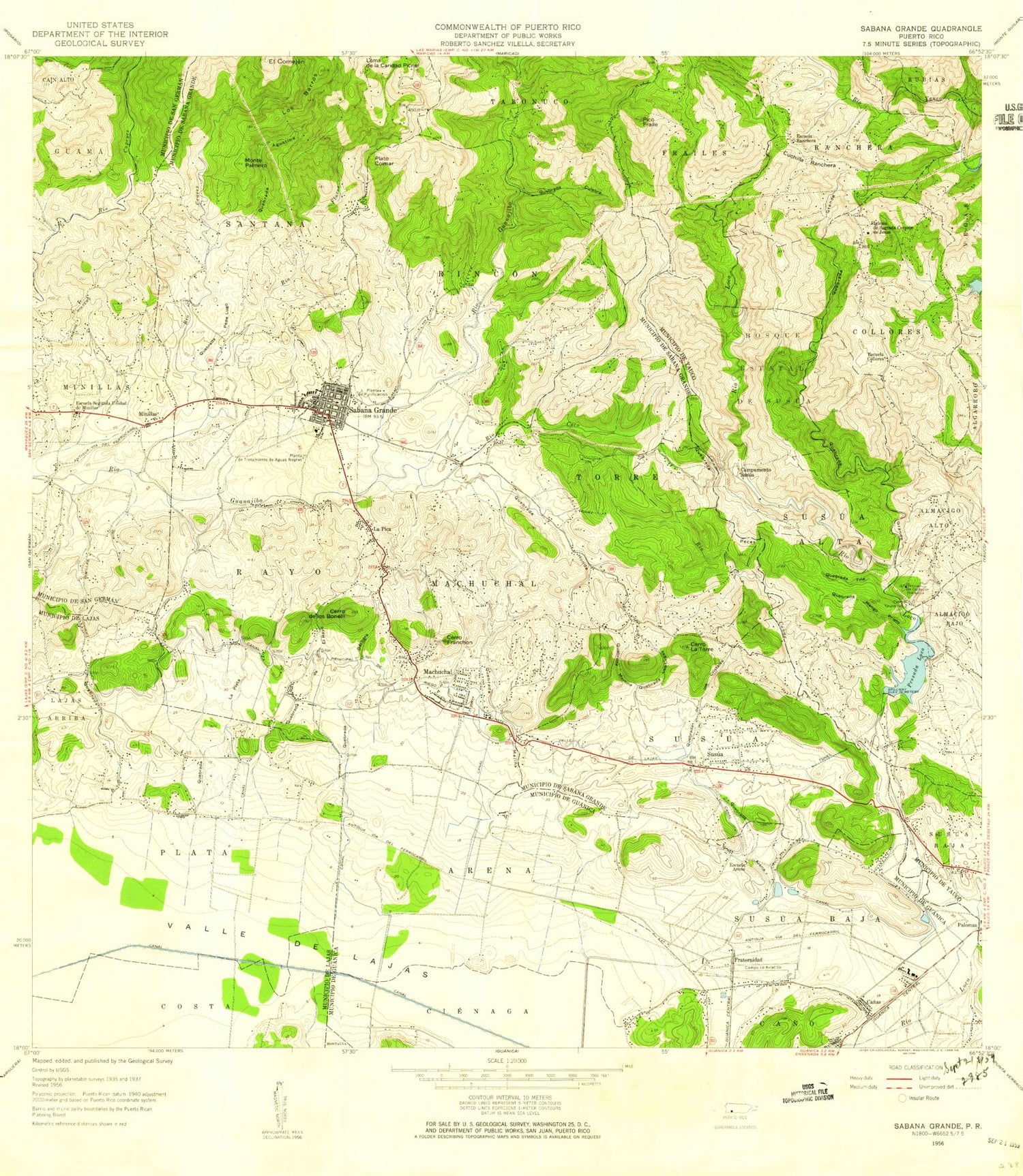 Classic USGS Sabana Grande Puerto Rico 7.5'x7.5' Topo Map Image