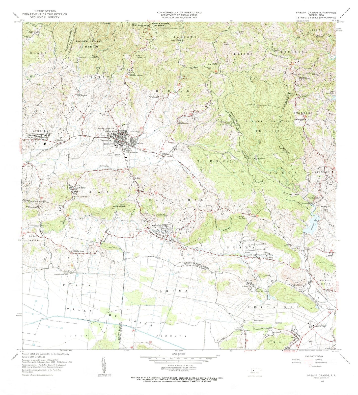 Classic USGS Sabana Grande Puerto Rico 7.5'x7.5' Topo Map Image