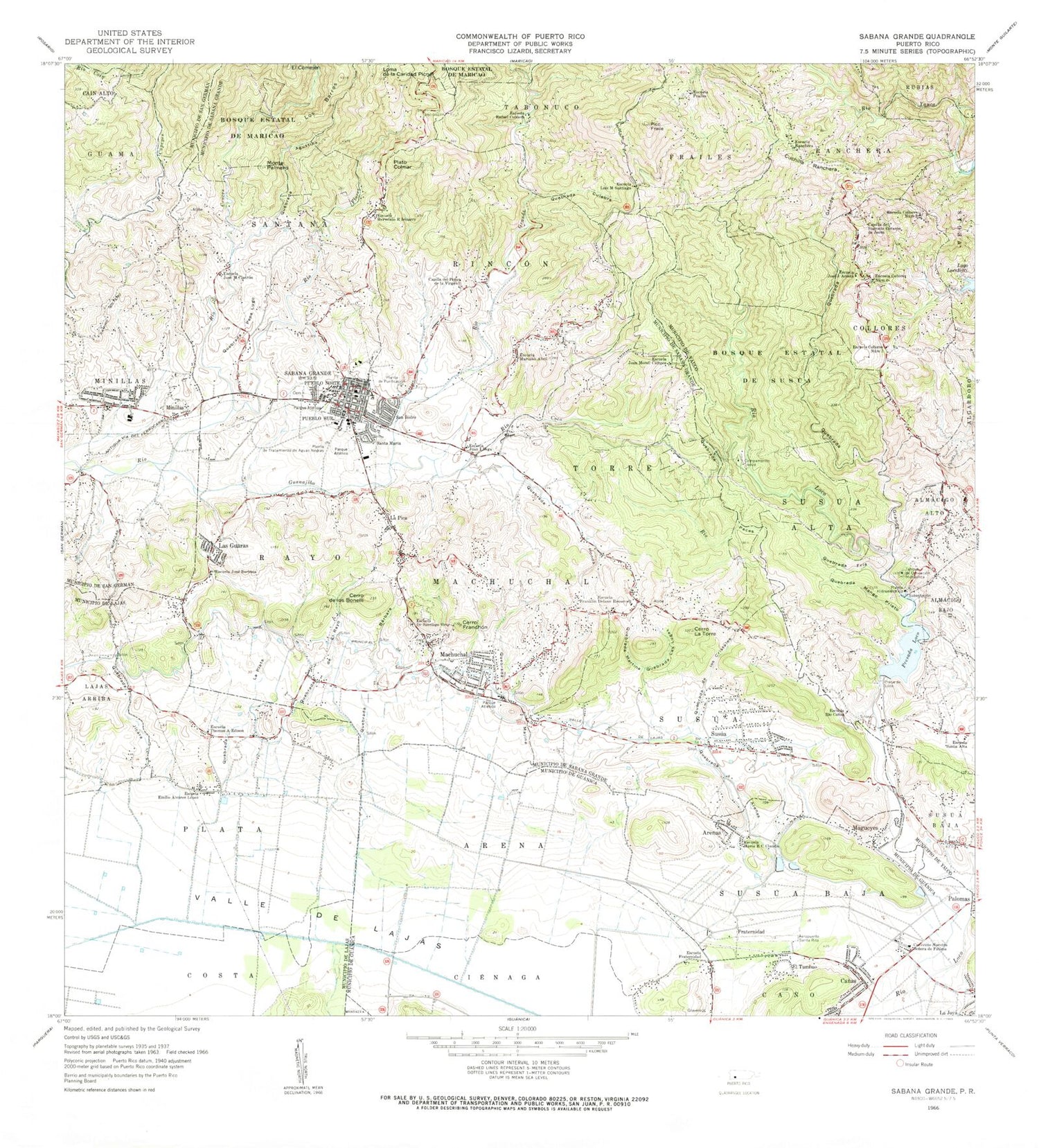Classic USGS Sabana Grande Puerto Rico 7.5'x7.5' Topo Map Image