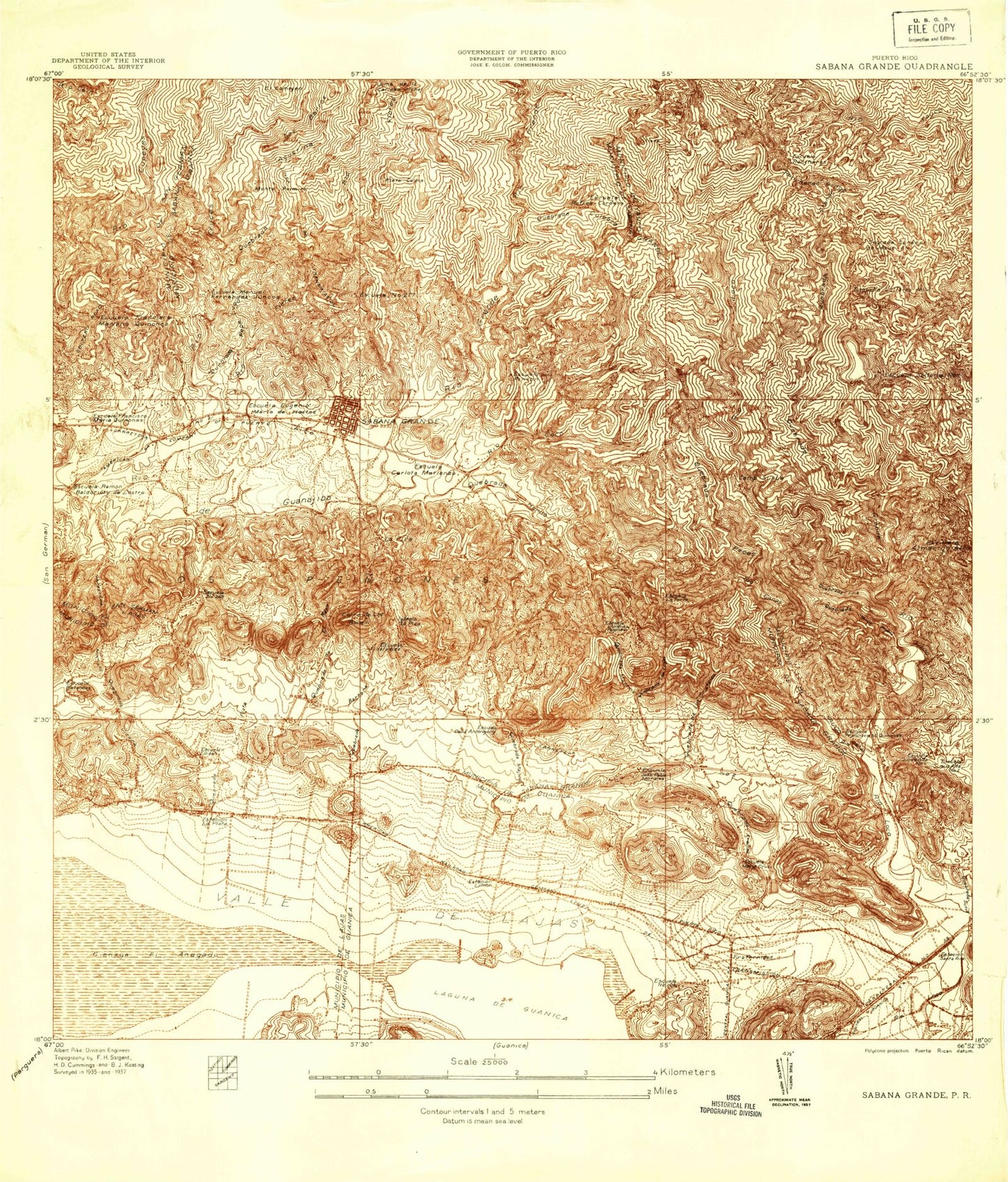 Classic USGS Sabana Grande Puerto Rico 7.5'x7.5' Topo Map Image