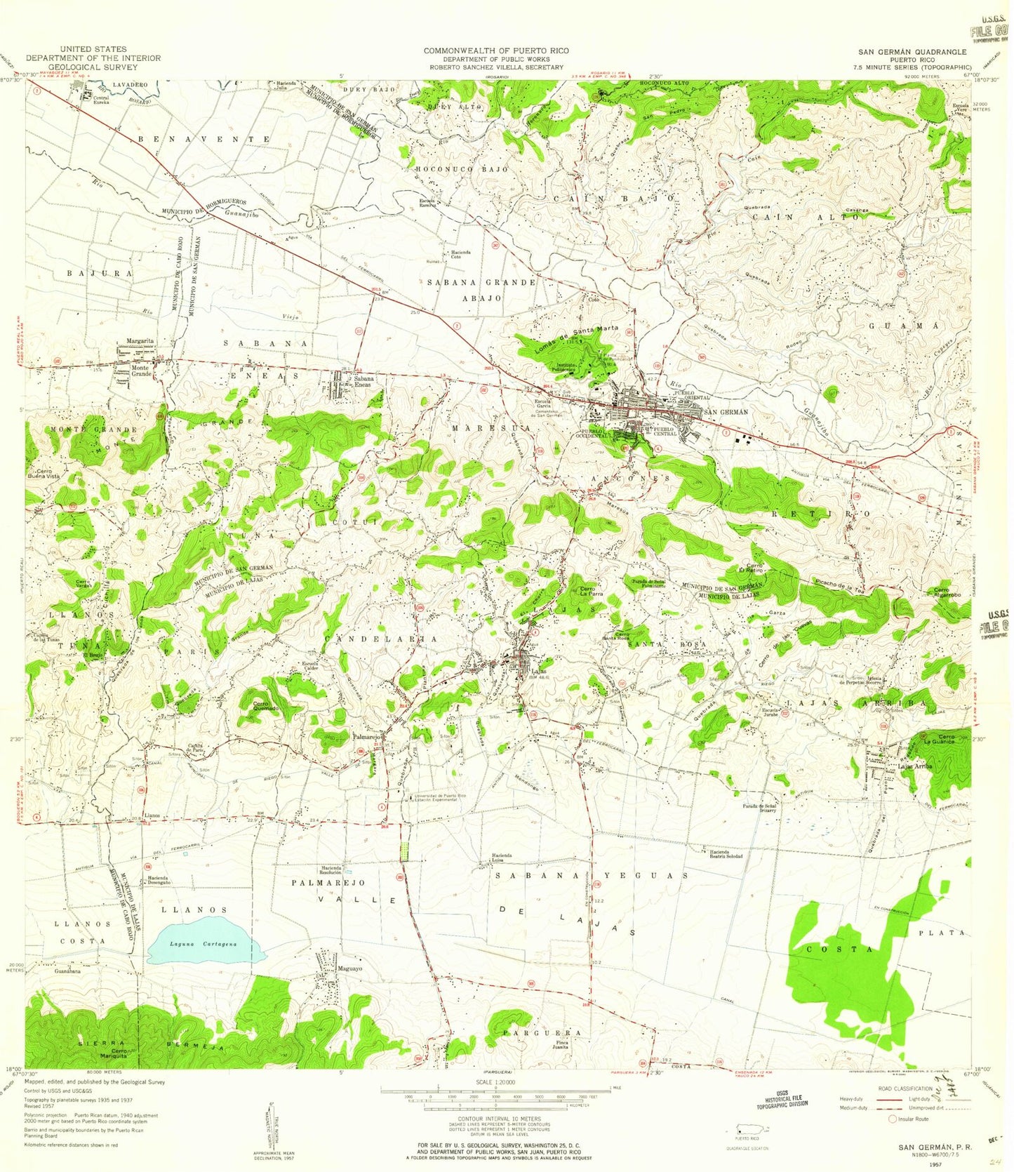 Classic USGS San German Puerto Rico 7.5'x7.5' Topo Map Image