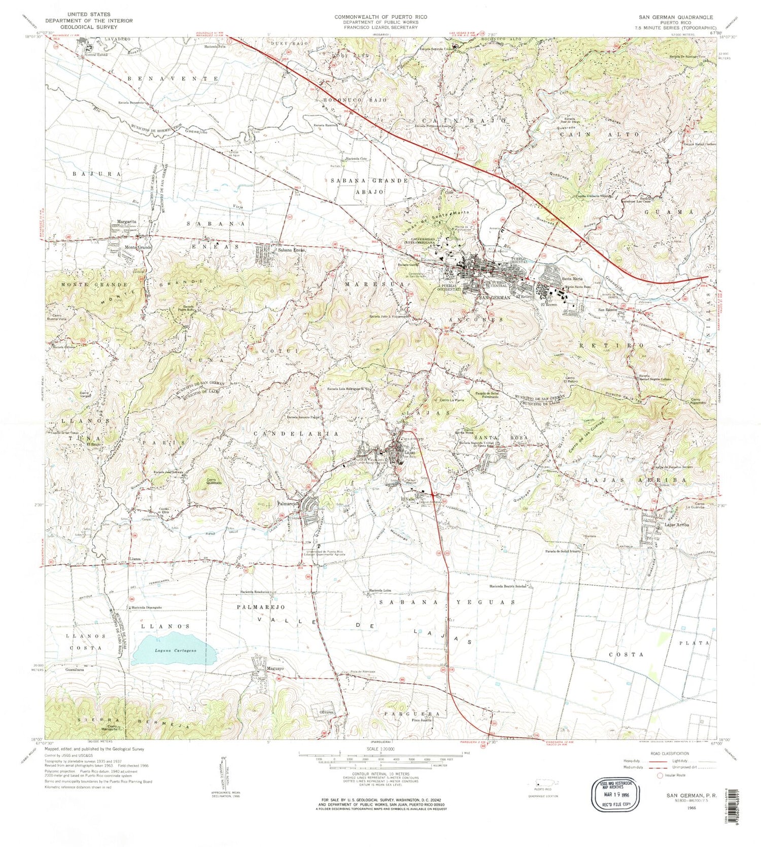 Classic USGS San German Puerto Rico 7.5'x7.5' Topo Map Image