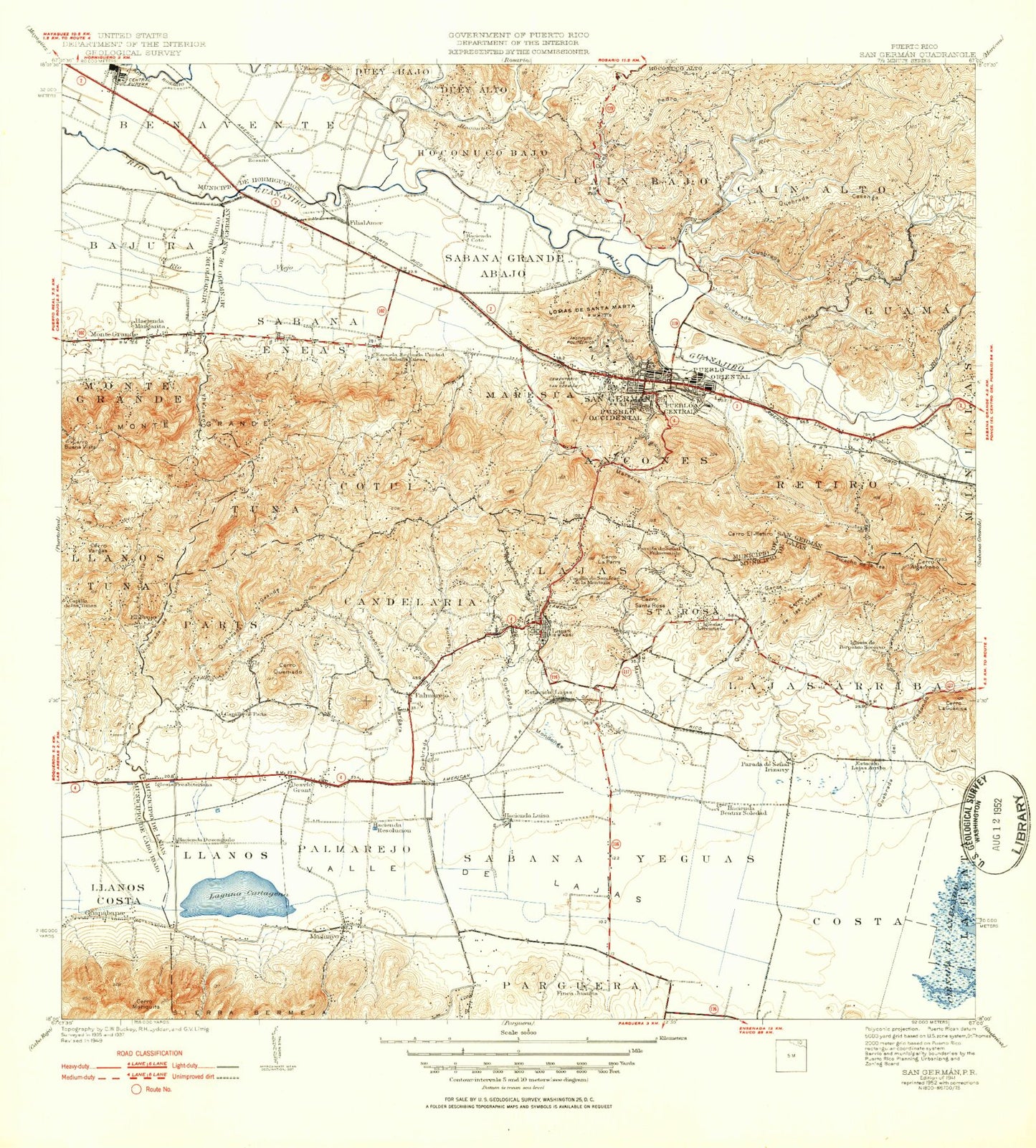 Classic USGS San German Puerto Rico 7.5'x7.5' Topo Map Image