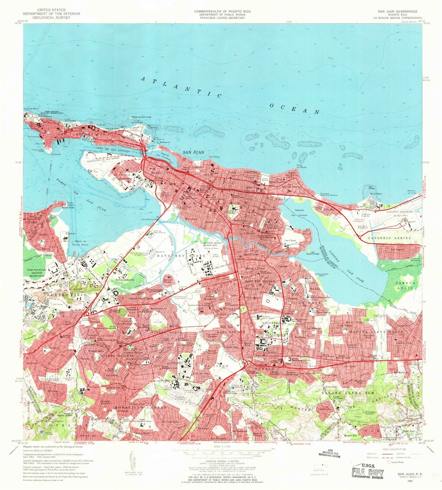 Classic USGS San Juan Puerto Rico 7.5'x7.5' Topo Map Image