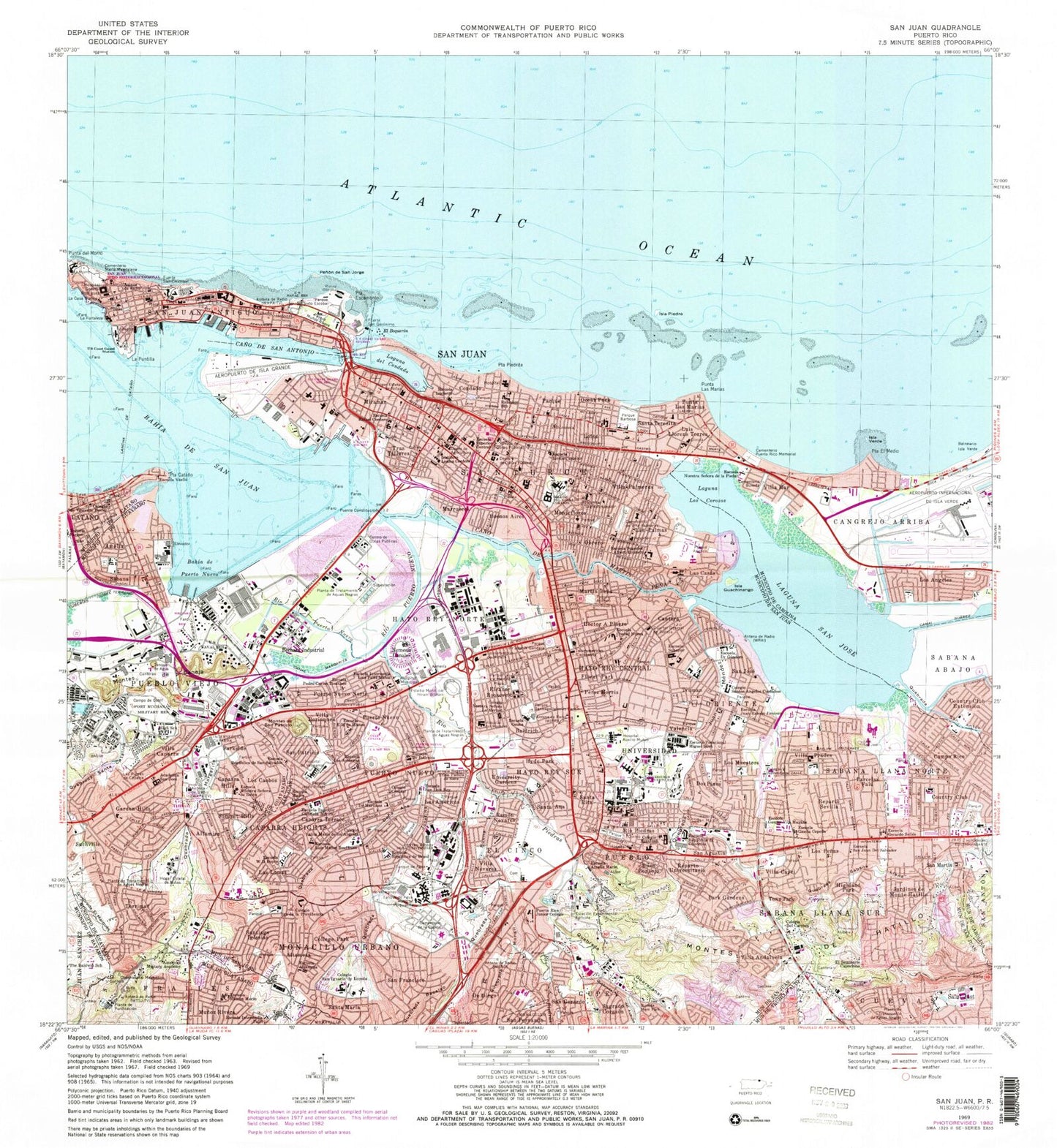 Classic USGS San Juan Puerto Rico 7.5'x7.5' Topo Map Image