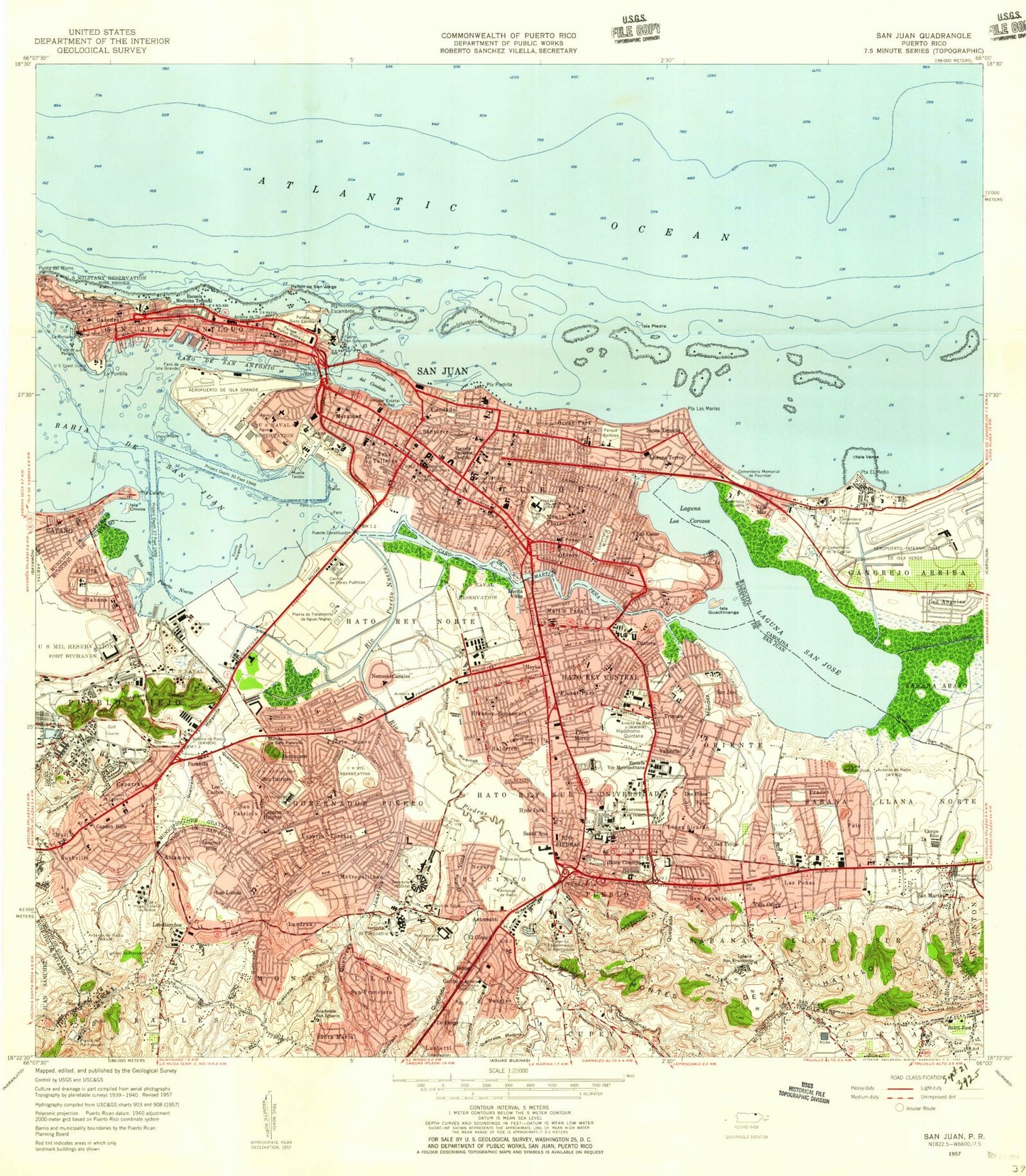 Classic USGS San Juan Puerto Rico 7.5'x7.5' Topo Map Image