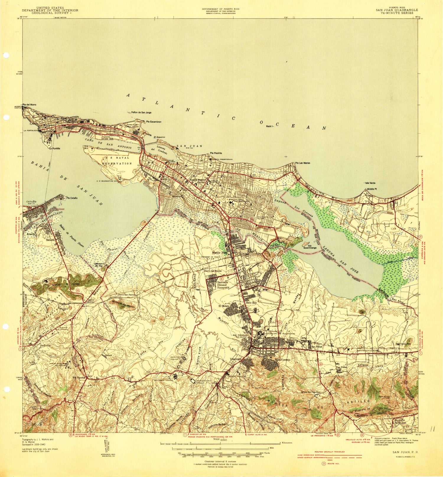 Classic USGS San Juan Puerto Rico 7.5'x7.5' Topo Map Image