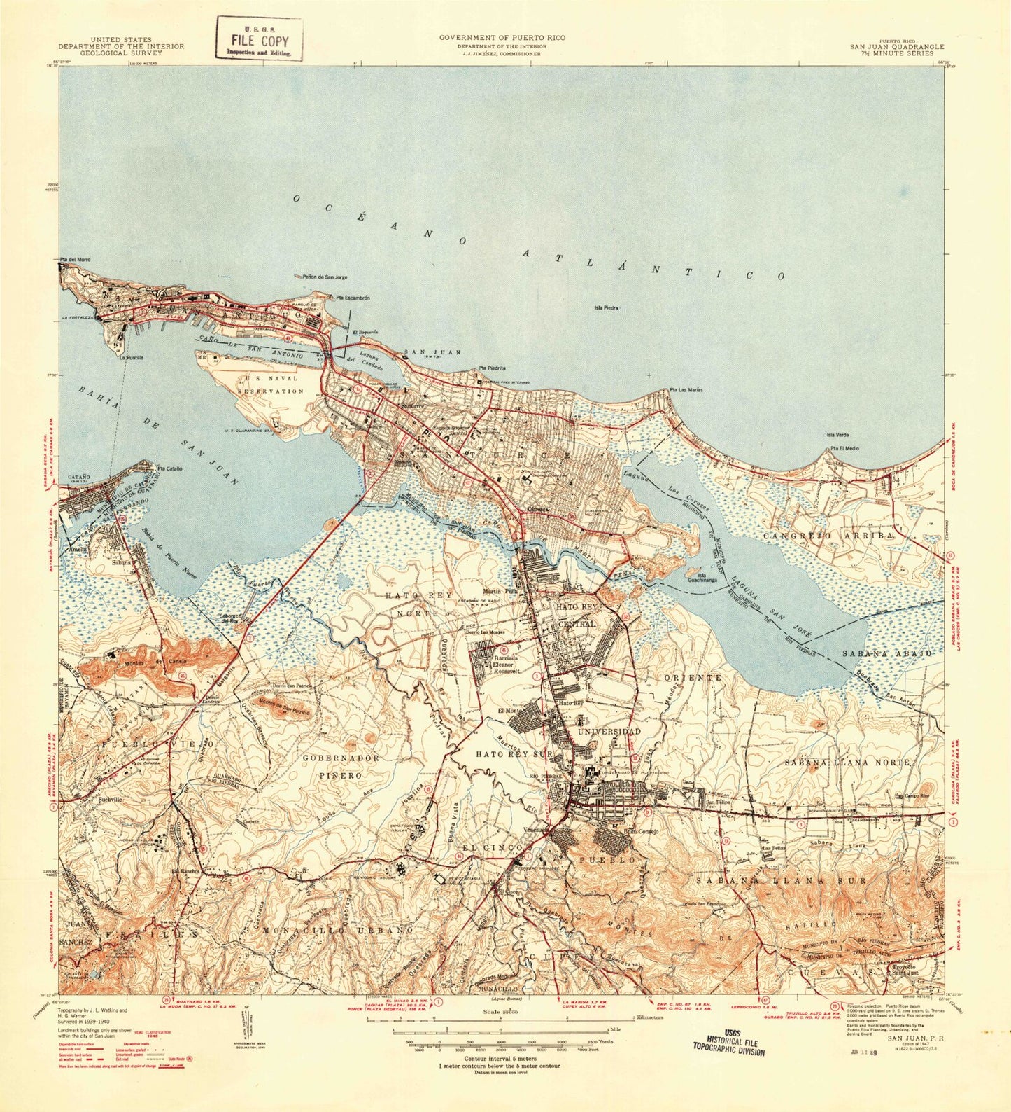 Classic USGS San Juan Puerto Rico 7.5'x7.5' Topo Map Image