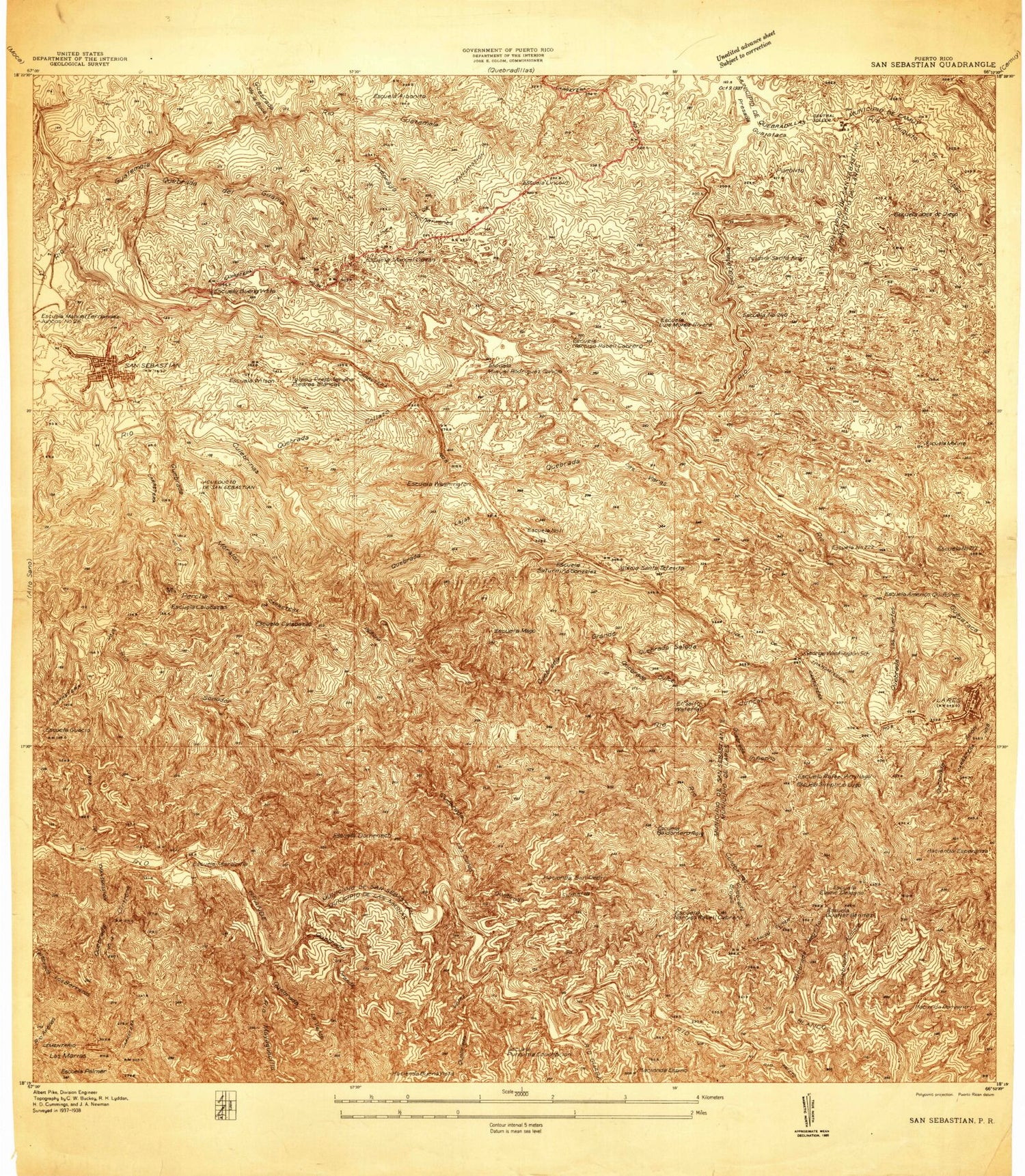 Classic USGS San Sebastian Puerto Rico 7.5'x7.5' Topo Map Image
