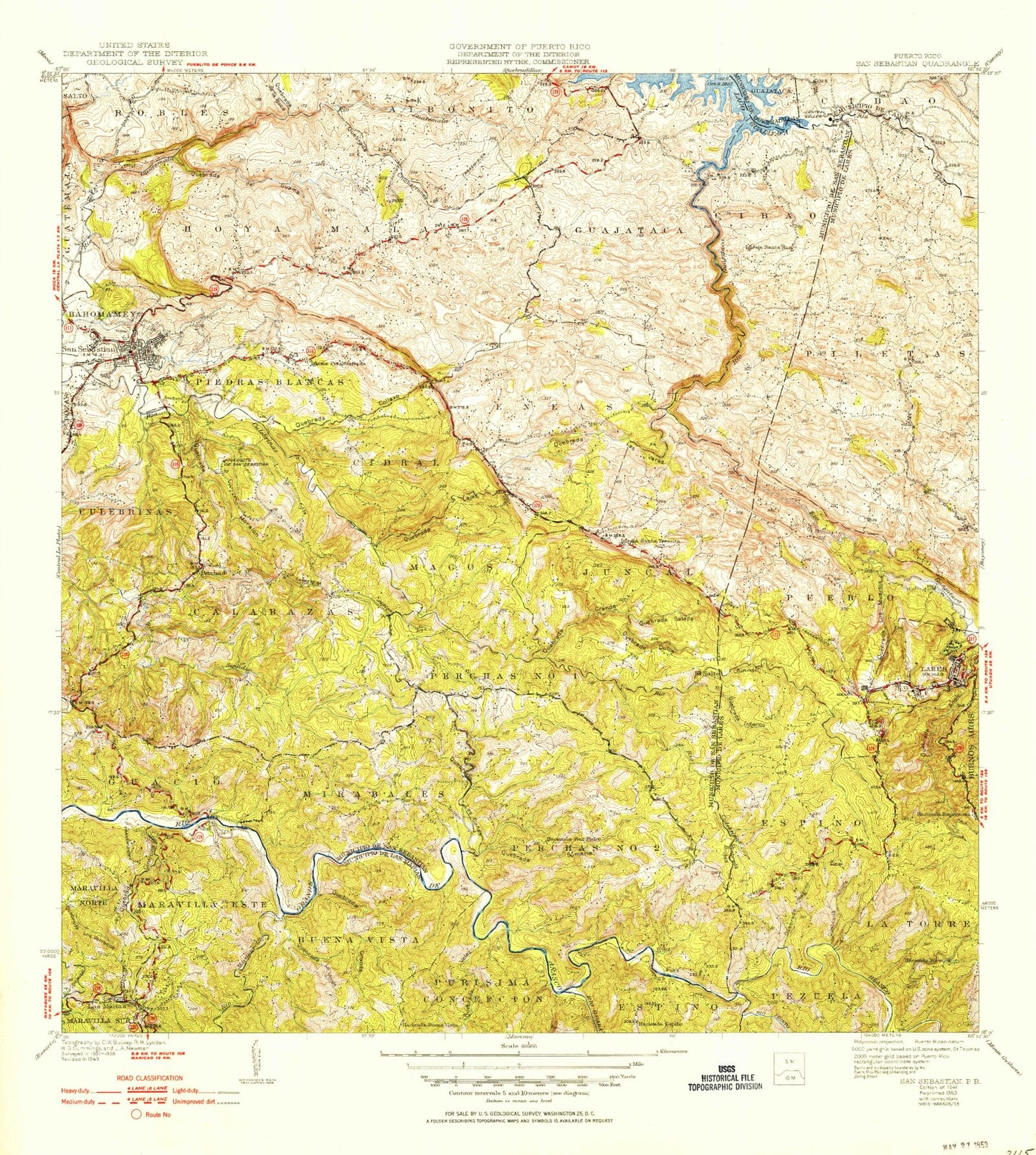 Classic USGS San Sebastian Puerto Rico 7.5'x7.5' Topo Map Image