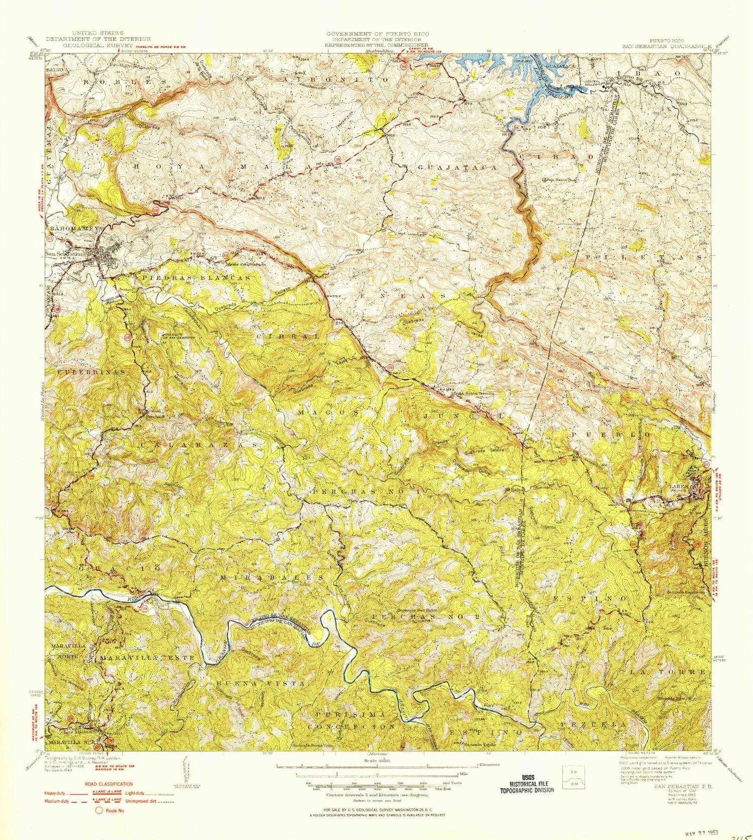 Classic USGS San Sebastian Puerto Rico 7.5'x7.5' Topo Map Image
