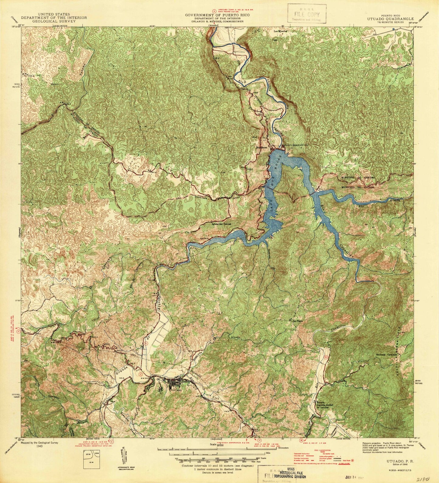 Classic USGS Utuado Puerto Rico 7.5'x7.5' Topo Map Image