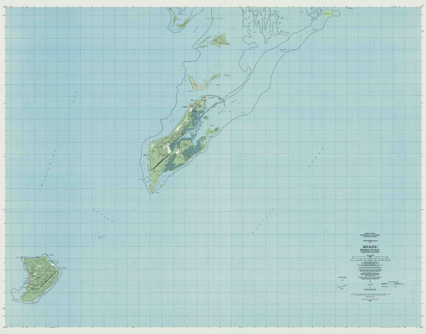 Classic USGS Beliliou Republic of Palau 7.5'x7.5' Topo Map Image
