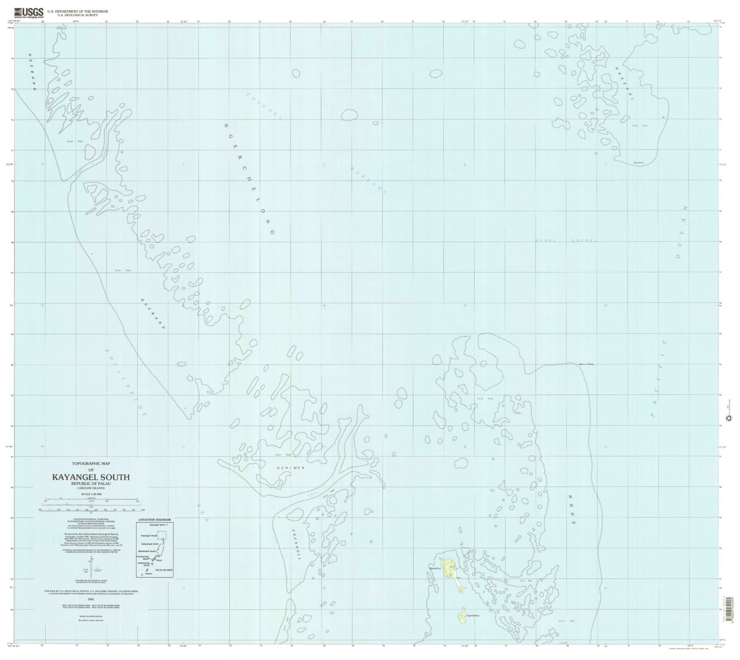 Classic USGS Kayangel South Republic of Palau 7.5'x7.5' Topo Map Image