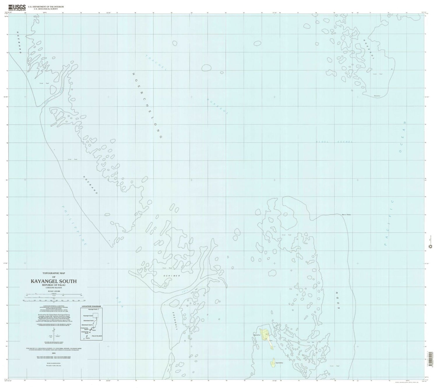 Classic USGS Kayangel South Republic of Palau 7.5'x7.5' Topo Map Image