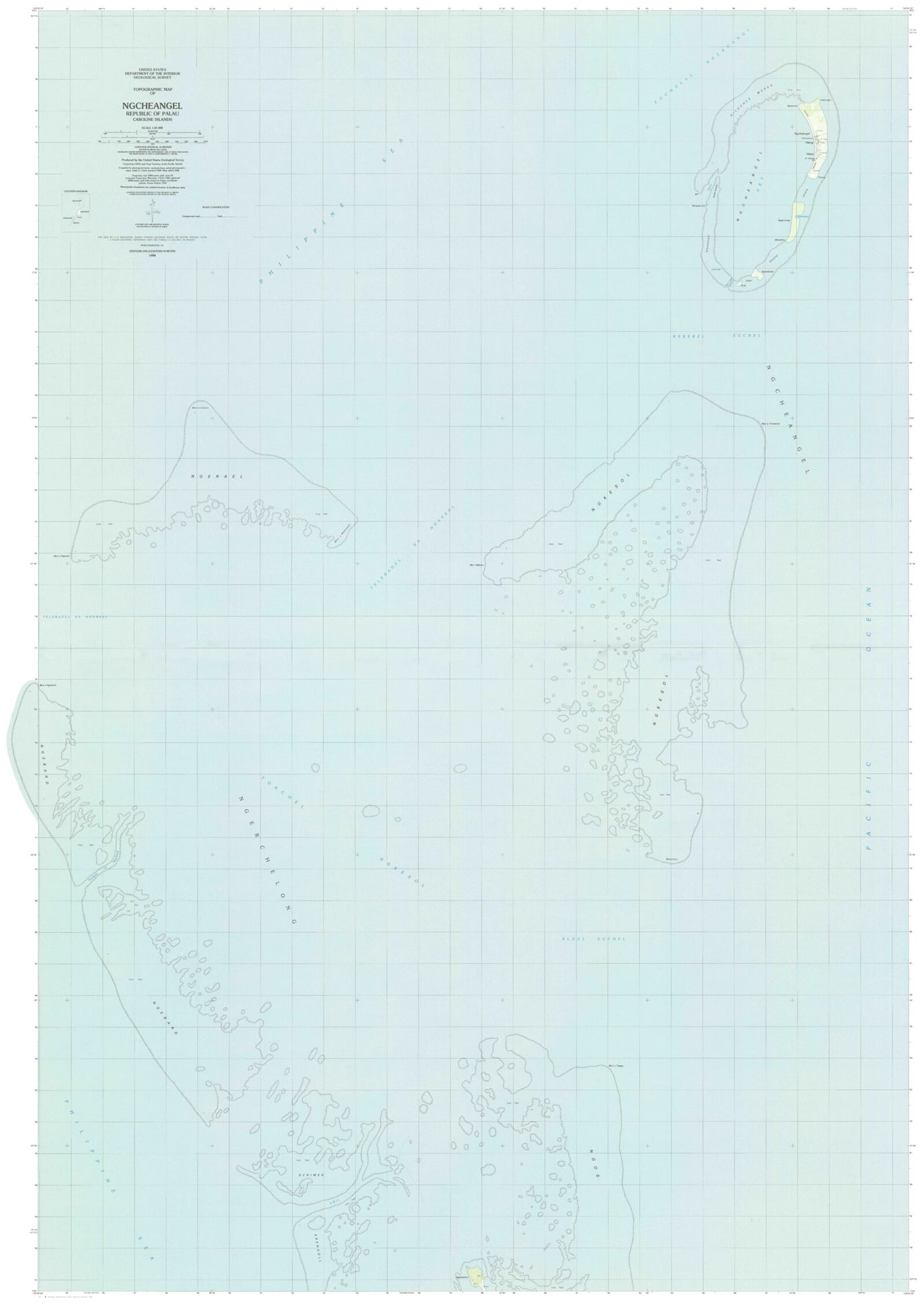 Classic USGS Ngcheangel Republic of Palau 7.5'x7.5' Topo Map Image