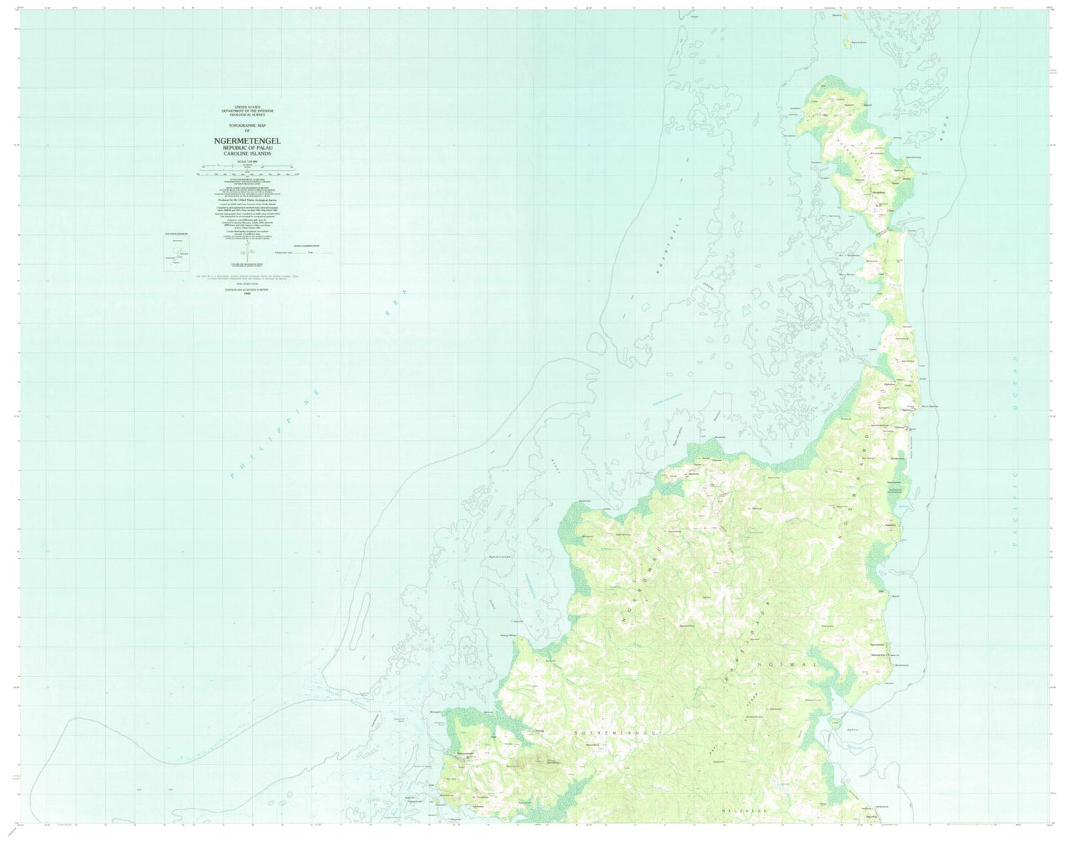 Classic USGS Ngermetengel Republic of Palau 7.5'x7.5' Topo Map Image