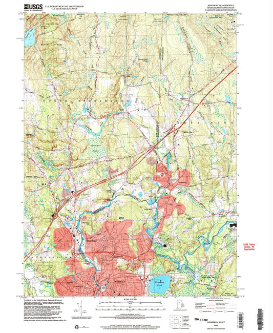 Classic USGS Ashaway Rhode Island 7.5'x7.5' Topo Map Image