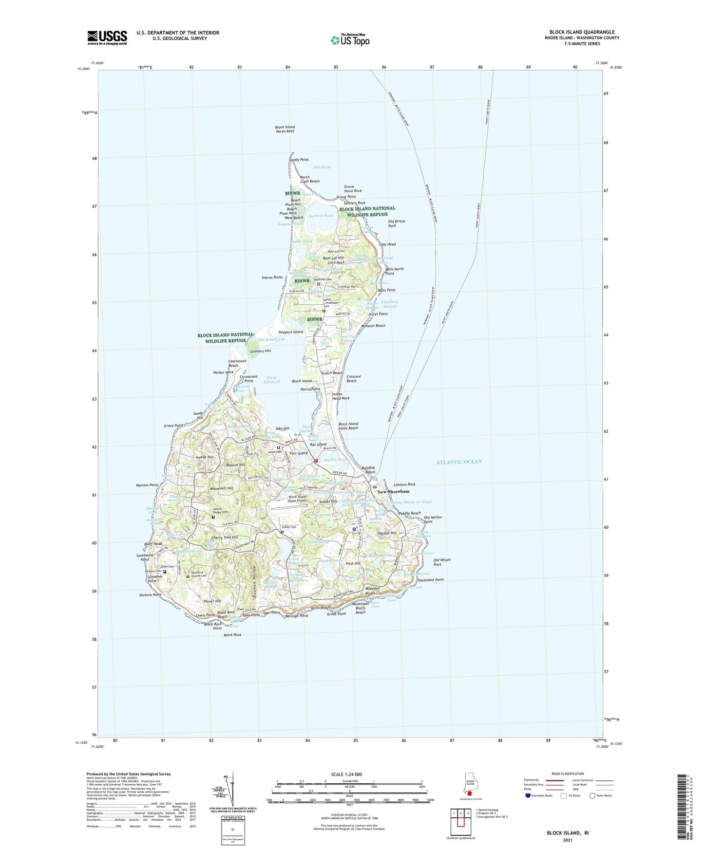 Block Island Rhode Island US Topo Map Image
