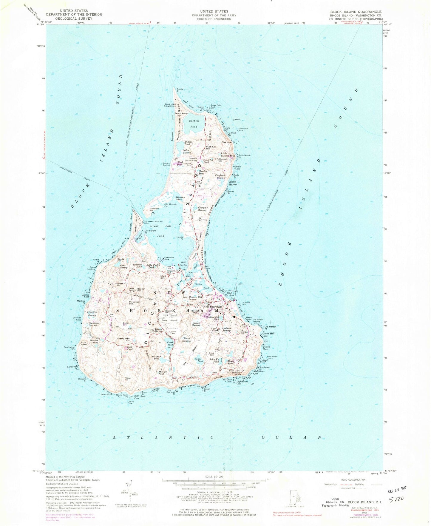 Classic USGS Block Island Rhode Island 7.5'x7.5' Topo Map Image