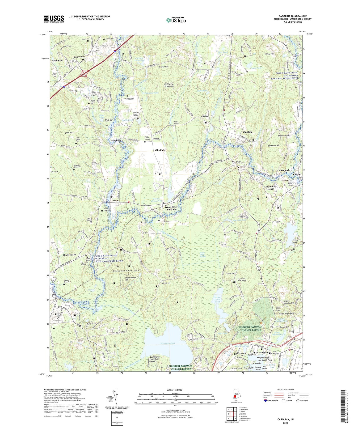 Carolina Rhode Island US Topo Map Image