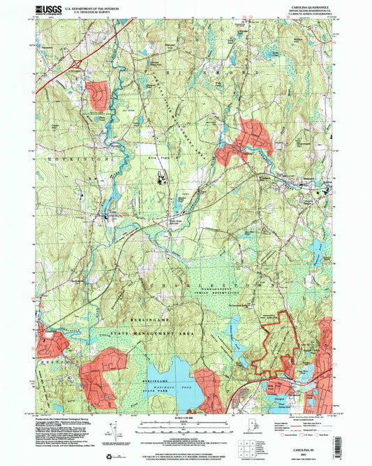 Classic USGS Carolina Rhode Island 7.5'x7.5' Topo Map Image