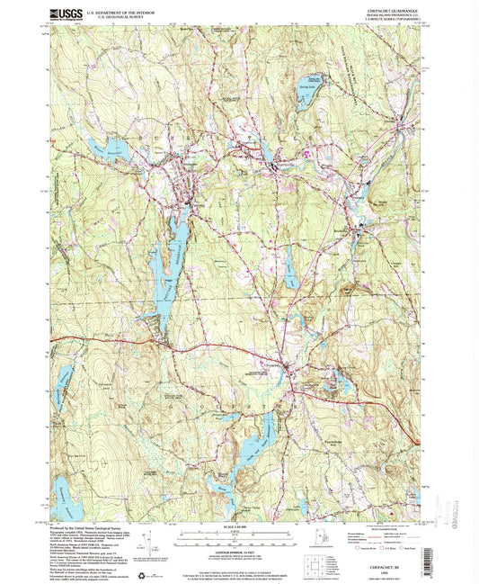 Classic USGS Chepachet Rhode Island 7.5'x7.5' Topo Map Image