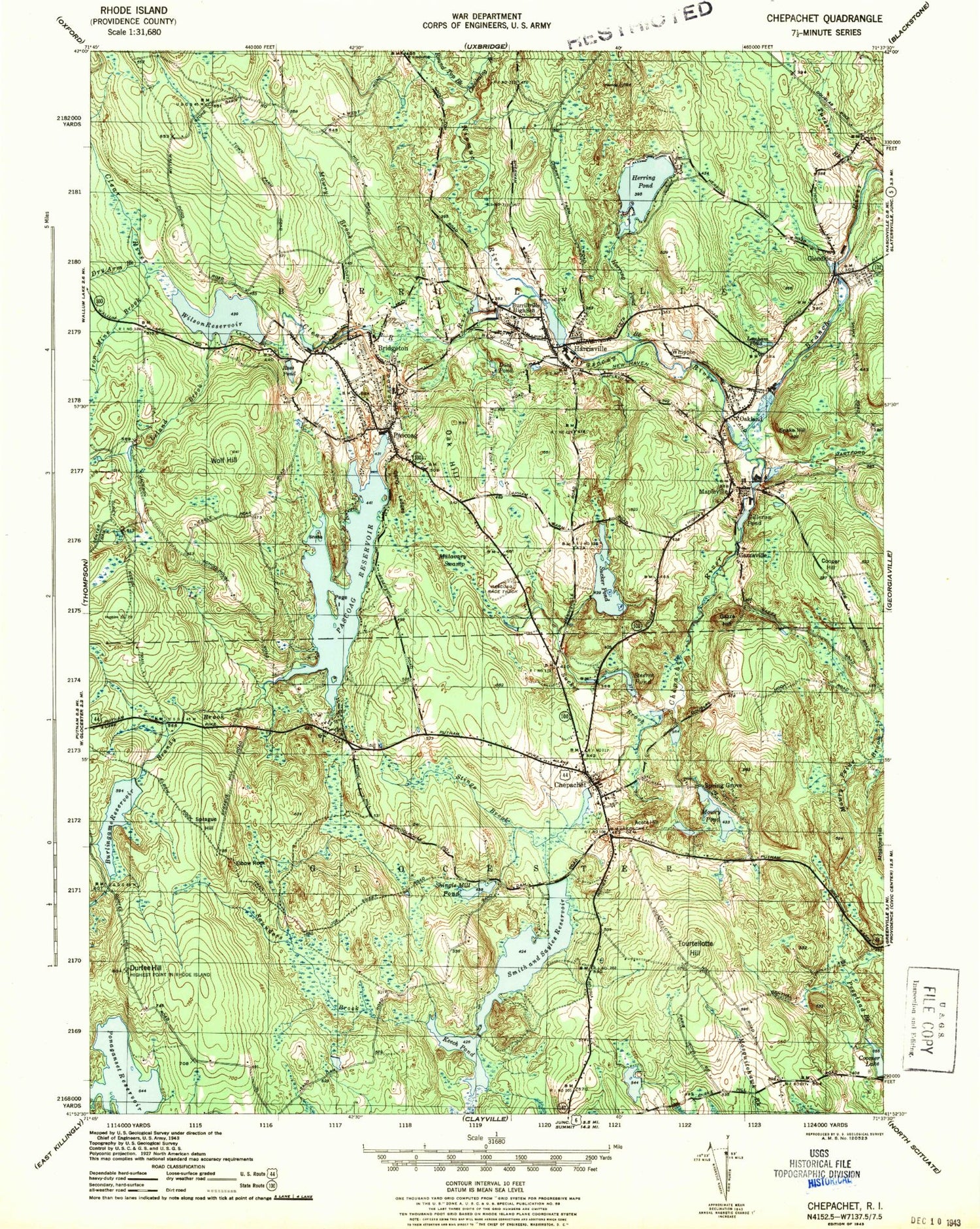 Classic USGS Chepachet Rhode Island 7.5'x7.5' Topo Map Image