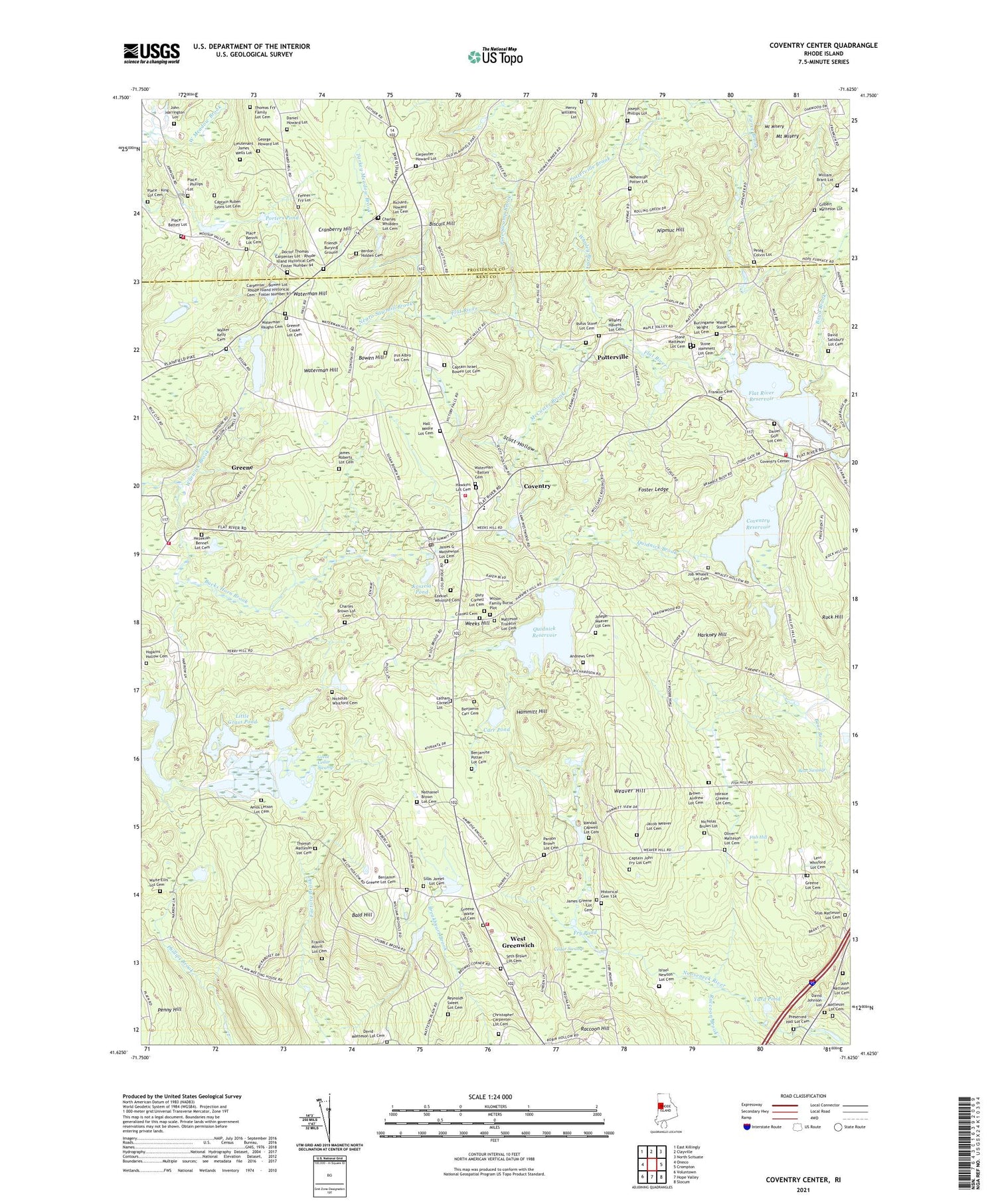 Coventry Center Rhode Island US Topo Map Image